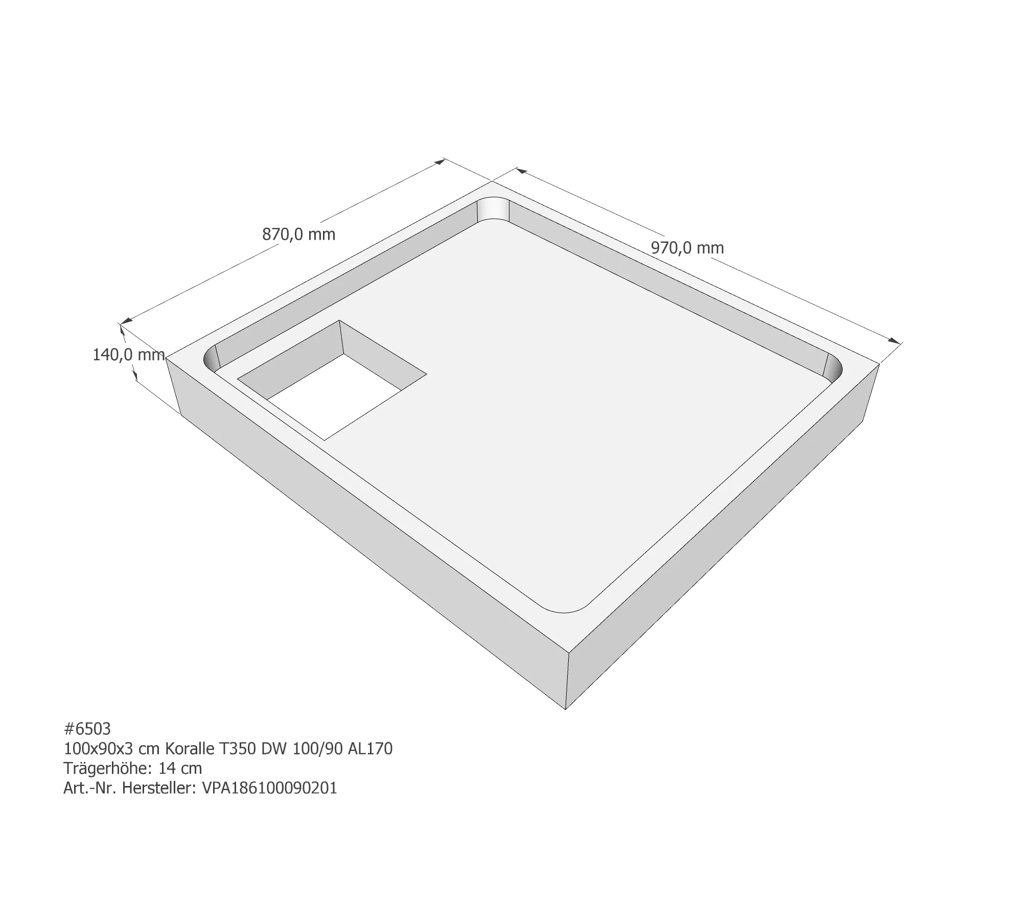 Duschwannenträger passend für Koralle T350 DW 100/90 100 × 90 × 3 cm