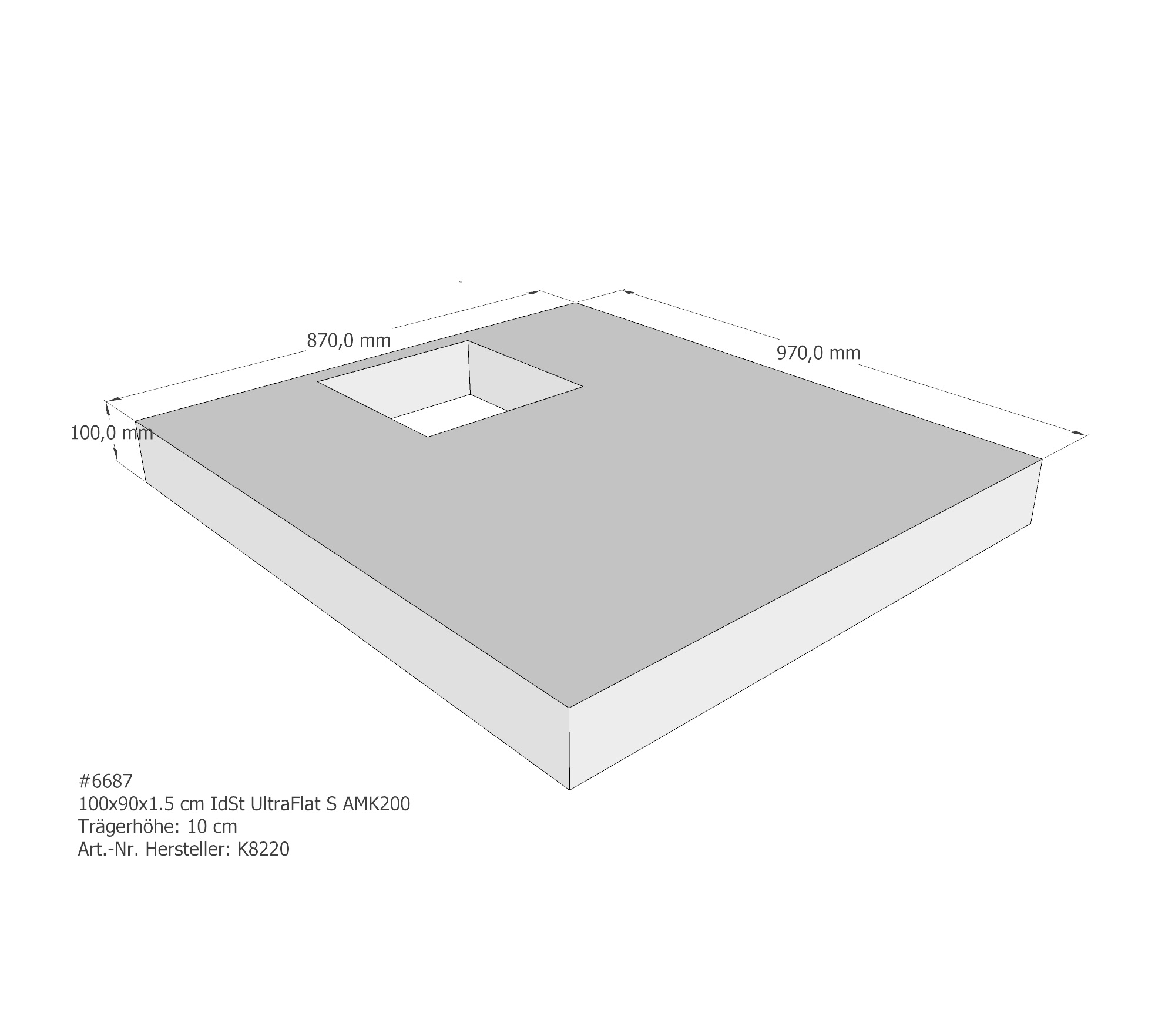 Duschwannenträger für Ideal Standard Ultra Flat S 100 × 90 × 1,5 cm