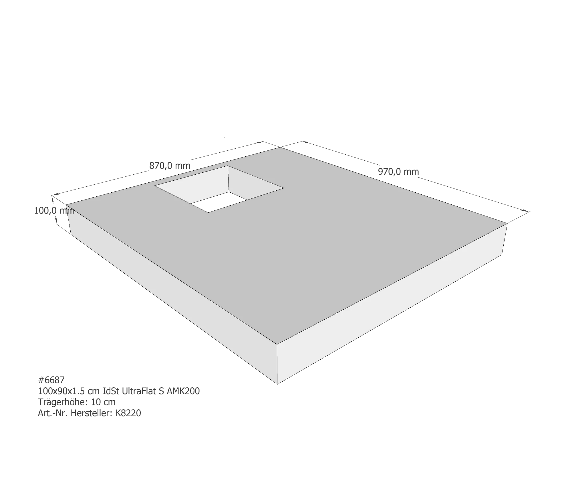 Duschwannenträger passend für Ideal Standard Ultra Flat S 100 × 90 × 1,5 cm