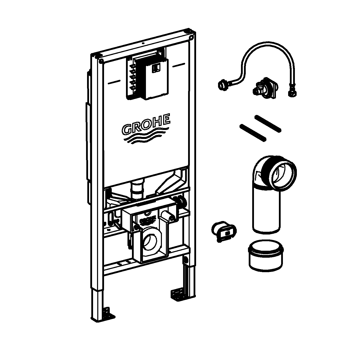 Wand-WC-Element Rapid SLX 39596, 1,13 m Bauhöhe, für Vorwand- oder Ständerwandmontage, mit Spülstromdrossel, Stromanschluss (Klemmdose) und Wasseranschluss für Dusch WC, mit kleinem Revisionsschacht für kleine WC-Betätigungen