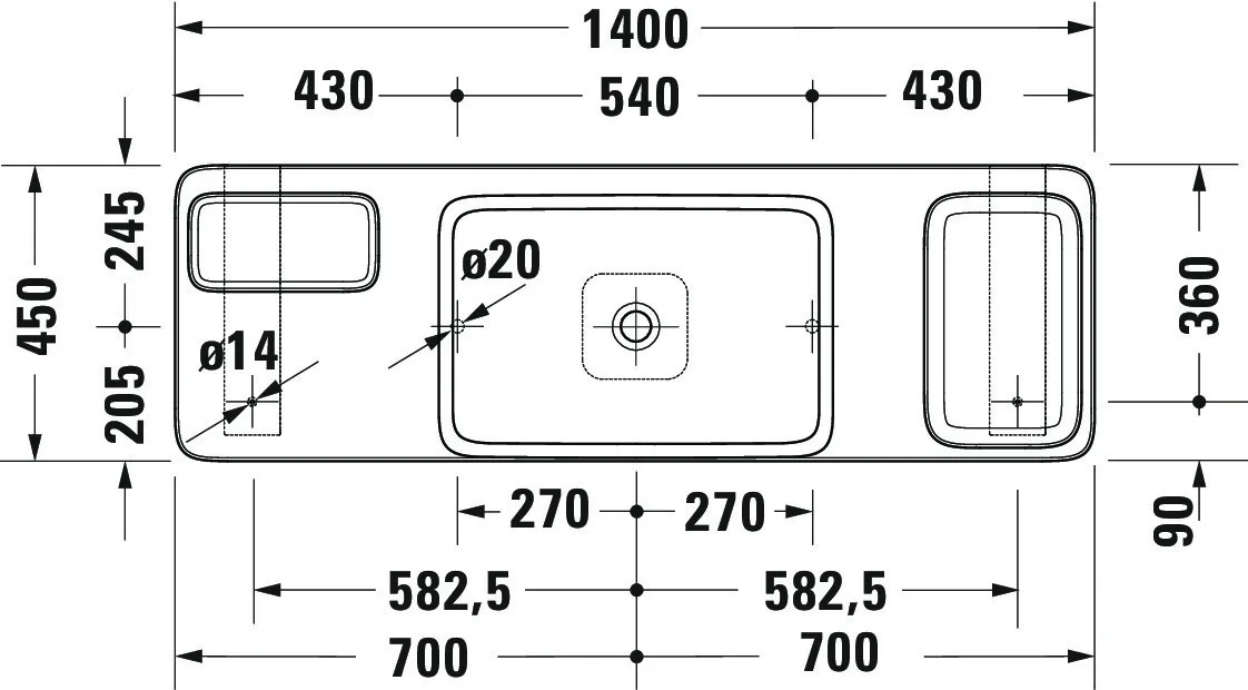 Duravit Aufsatzwaschtisch inkl. Natursteinkonsole und Konsolenträger „Qatego“ 140 × 45 × 90 cm in Weiß Hochglanz