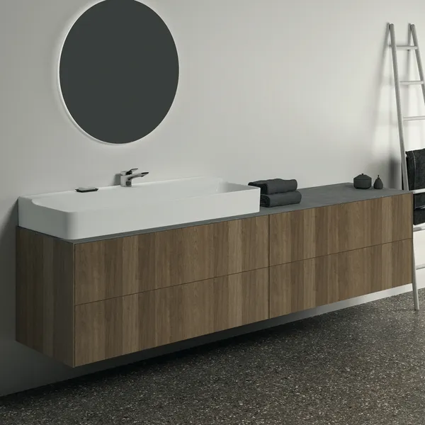 Waschtischplatte Conca, aus Keramik, 2387x505x6mm, Marmor Noir Desir