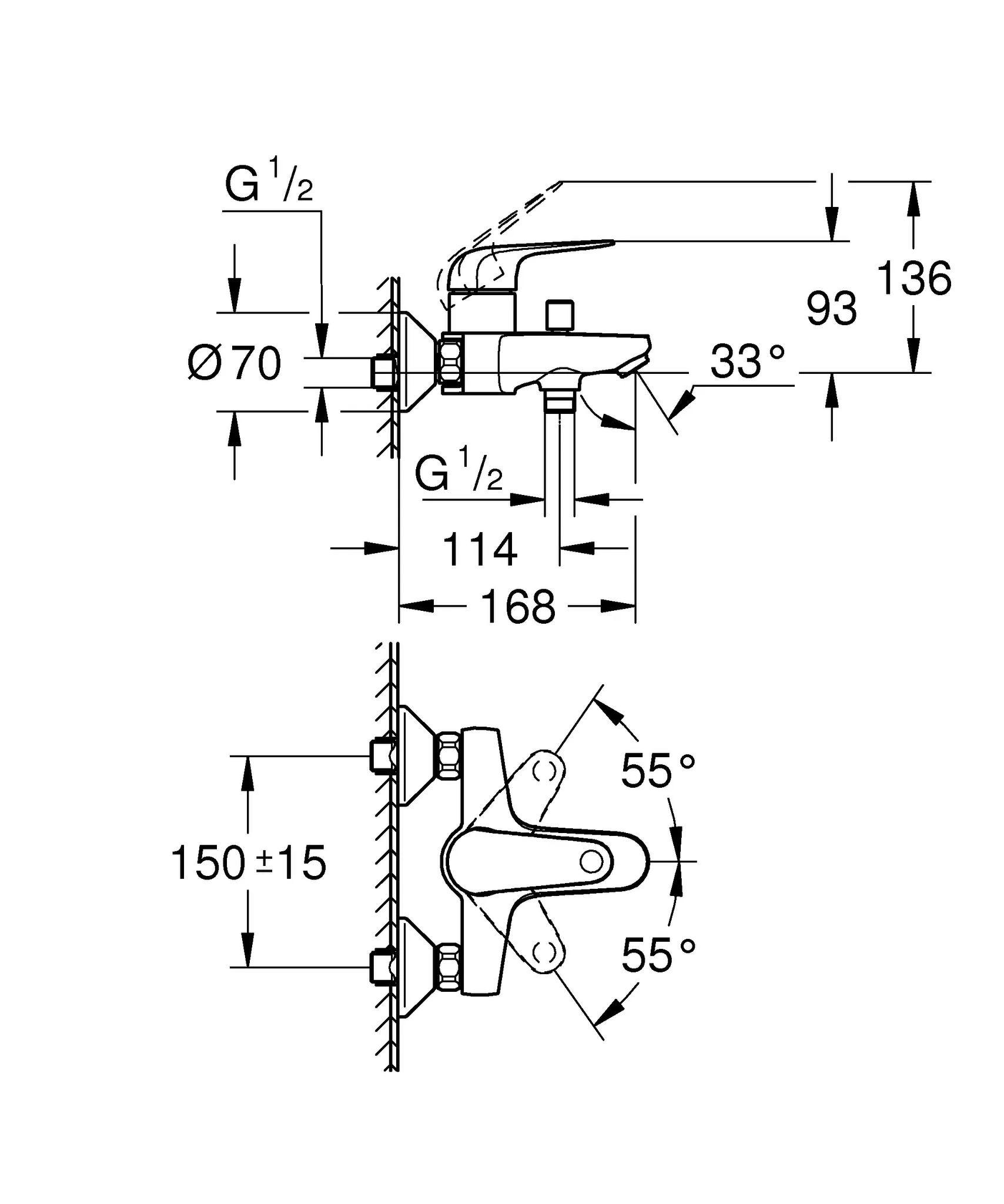 EH-Wannenbatterie Euroeco 32743_1, Wandmontage, Temperaturbegrenzer, S-Anschlüsse, eigensicher, chrom EH-Wannenbatterie Euroeco 32743_1, Wandmontage, Temperaturbegrenzer, S-Anschlüsse, eigensicher, chrom