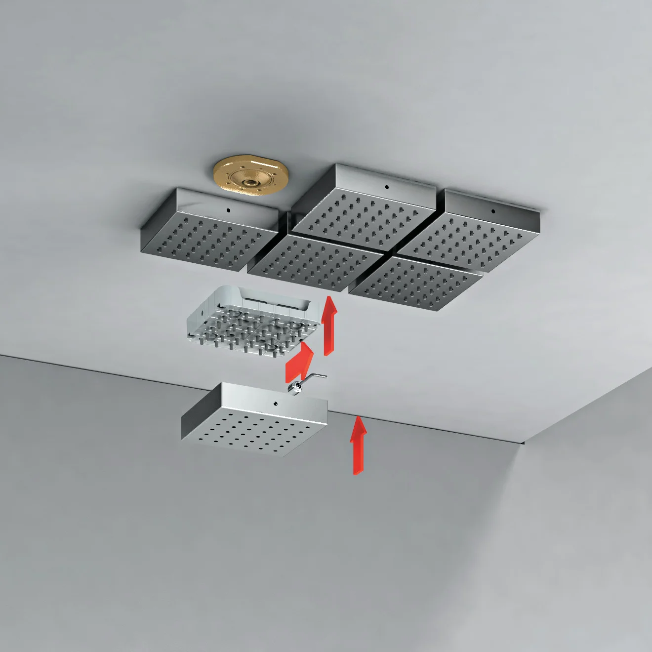 Hansgrohe AXOR ShowerSolutions Montageplatte für Kopfbrause im Mehrfachverbund – präzise und schallentkoppelt Hansgrohe AXOR ShowerSolutions Montageplatte für Kopfbrause im Mehrfachverbund – präzise und schallentkoppelt