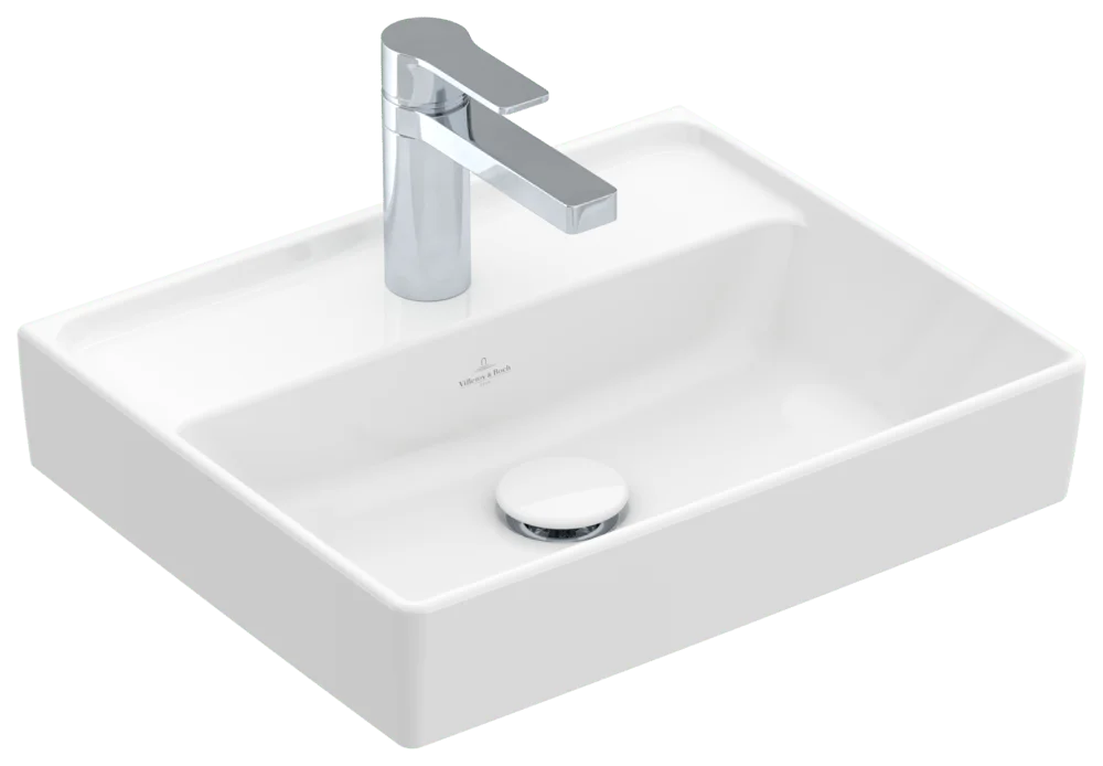 Villeroy & Boch Handwaschbecken Collaro, 450x370x150 mm, weiß Alpin, TitanCeram, 1-Loch-Armatur, Wandmontage