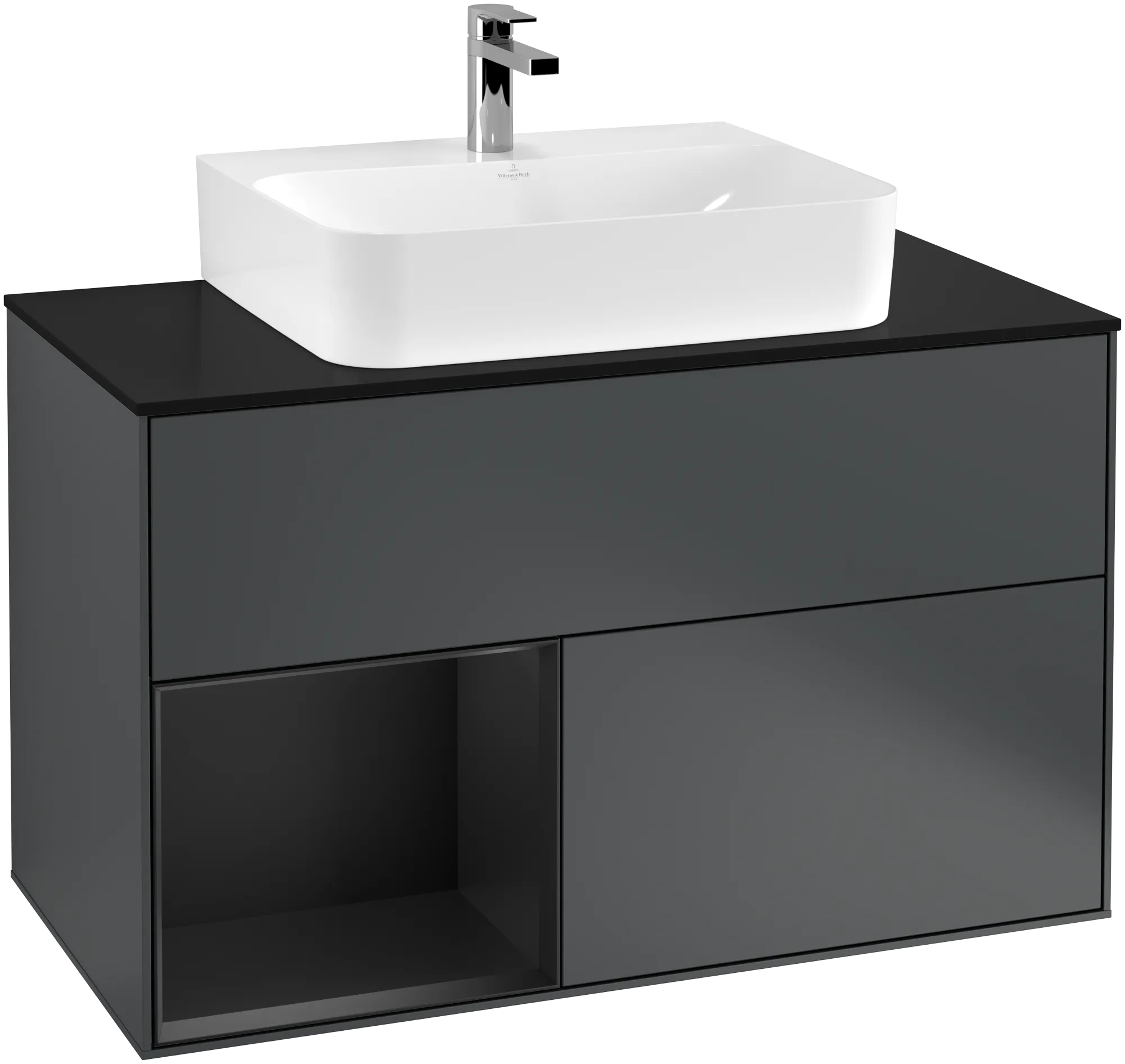 Villeroy & Boch Finion Waschbeckenunterschrank G11, 1000x603x501mm, Midnight Blue Matt Lacquer / Black Matt Lacquer / Glass Black Matt