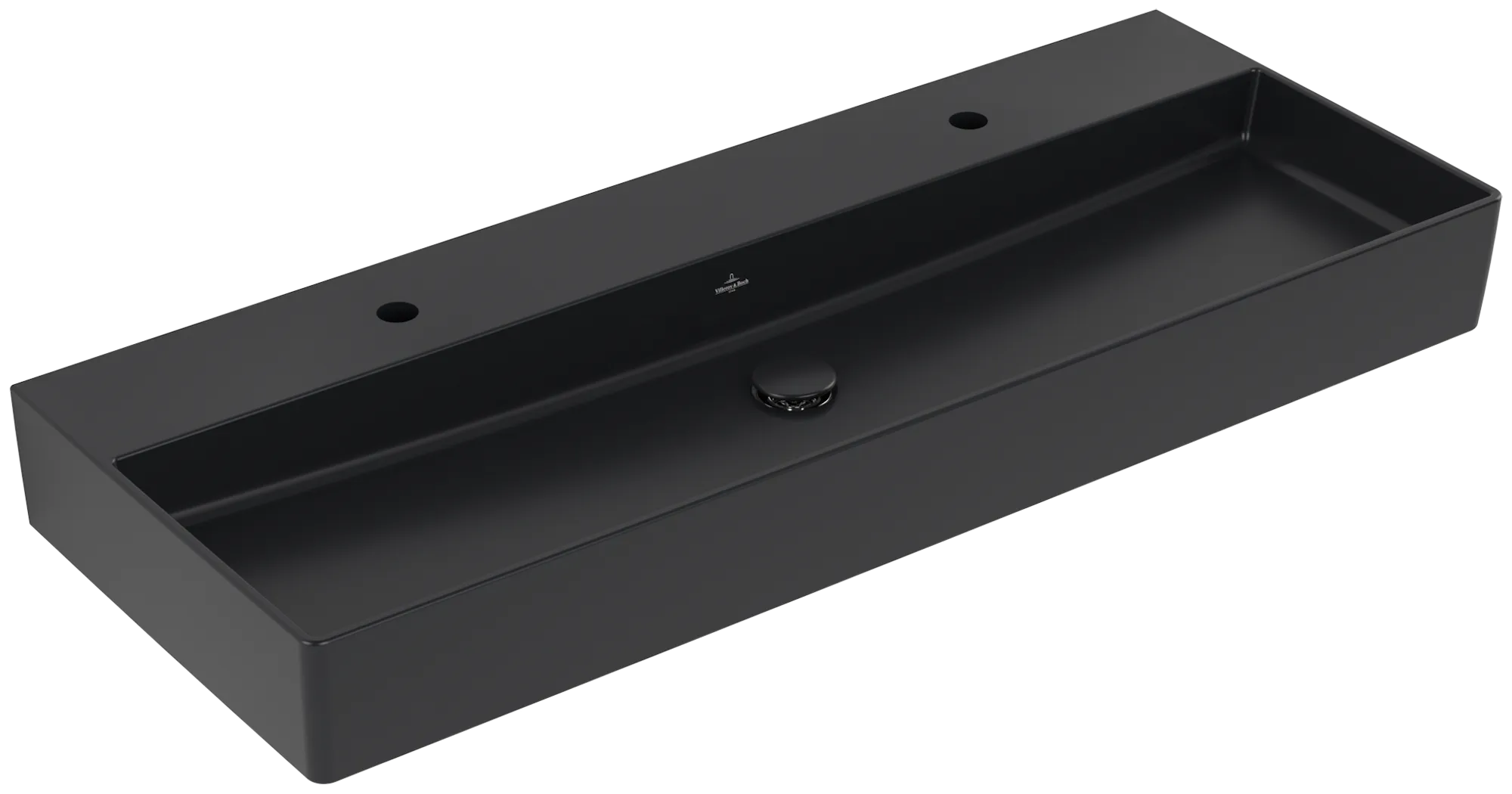 Villeroy & Boch Wandwaschbecken Memento 2.0 Pure Black CeramicPlus 1200x470x150mm TitanCeram, matt, 2x 1-Loch Armaturen, Wandmontage Villeroy & Boch Wandwaschbecken Memento 2.0 Pure Black CeramicPlus 1200x470x150mm TitanCeram, matt, 2x 1-Loch Armaturen, Wandmontage