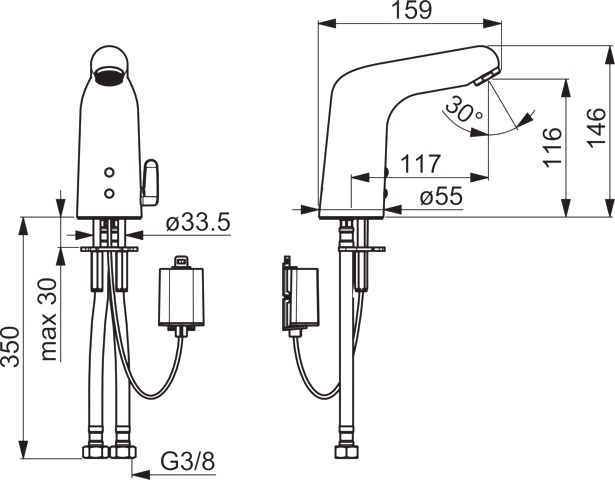 Hansa Waschtischarmatur, elektronisch „Medipro“ Ausladung 117 mm in Chrom Hansa Waschtischarmatur, elektronisch „Medipro“ Ausladung 117 mm in Chrom