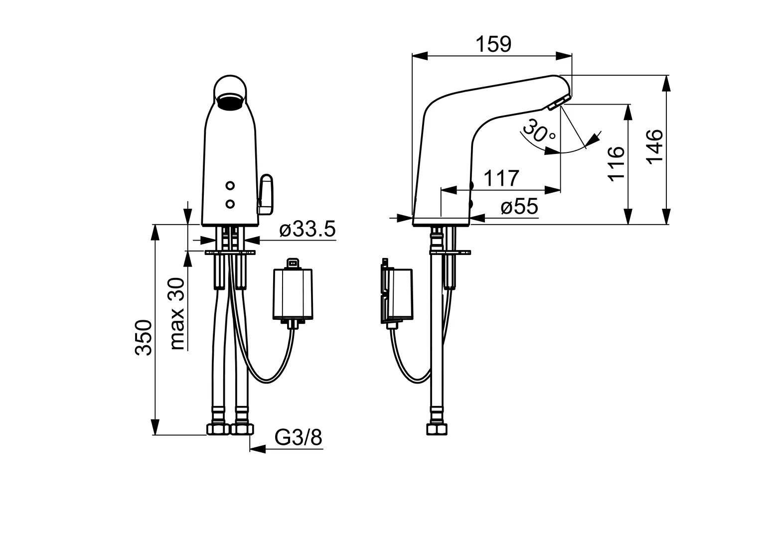 Hansa Waschtischarmatur, elektronisch „Medipro“ Ausladung 117 mm in Chrom