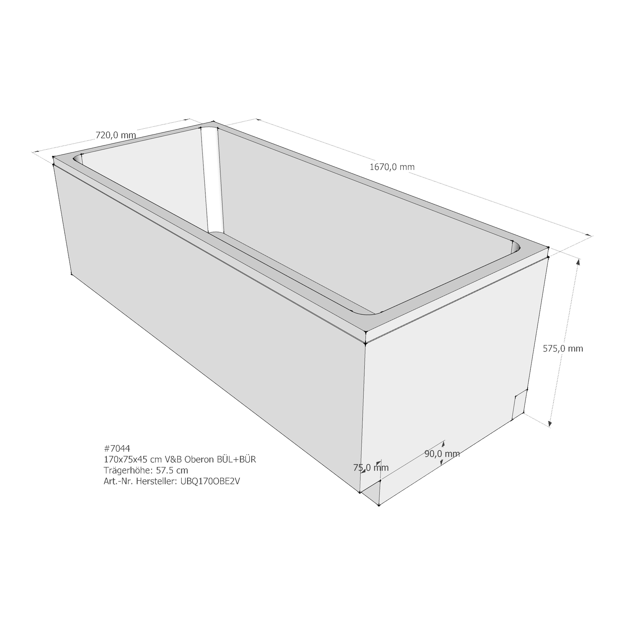 Badewannenträger für Villeroy & Boch Oberon 170 × 75 × 45 cm