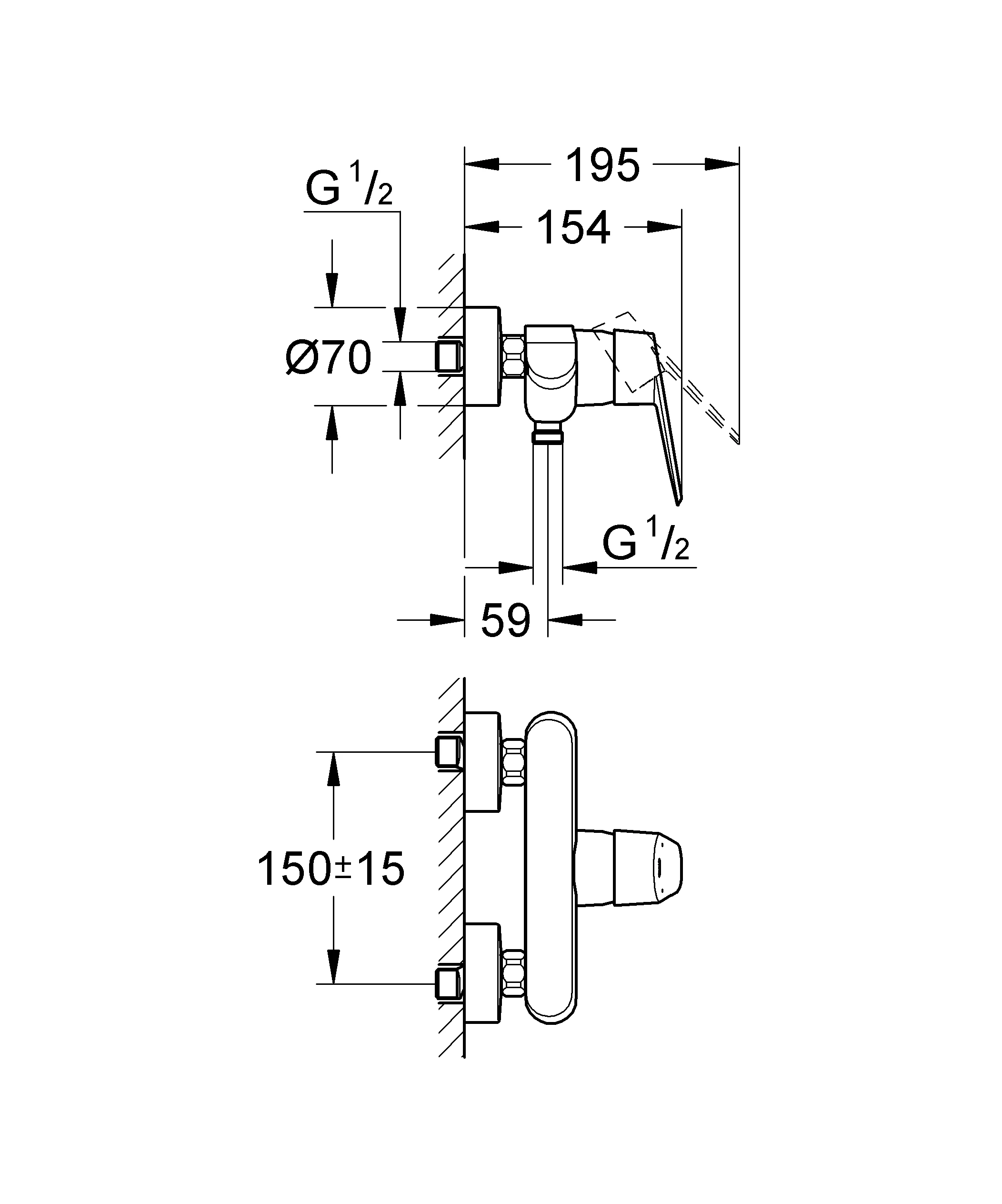 Einhand-Brausebatterie Eurodisc Cosmopolitan 33569_2, Wandmontage, chrom