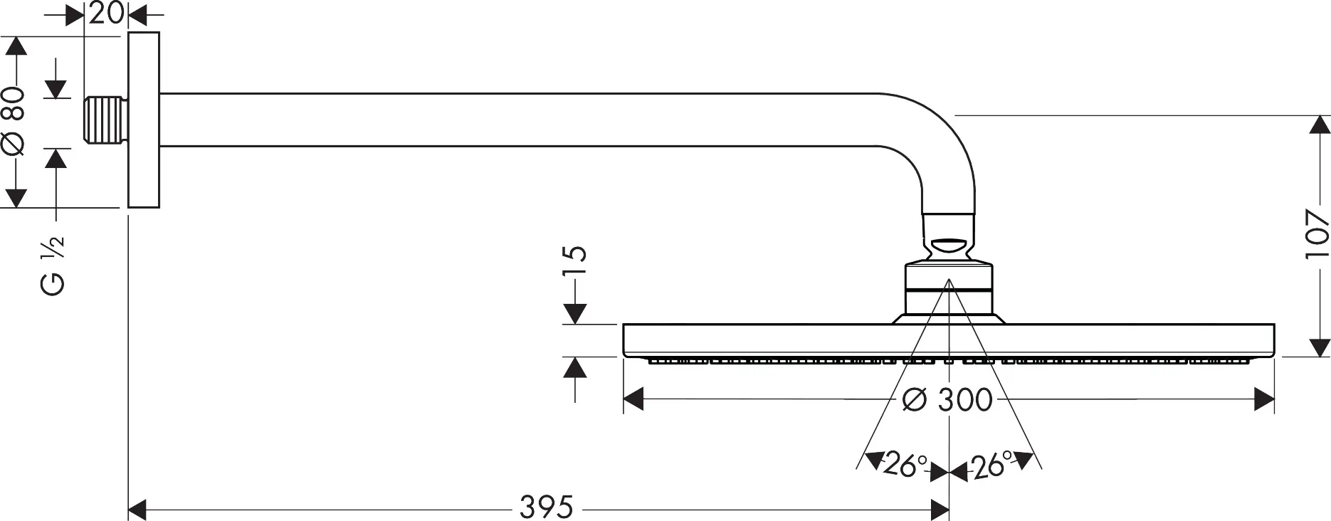 Hansgrohe Raindance S Kopfbrause 300 1jet mit Brausearm 39 cm, Chrom Hansgrohe Raindance S Kopfbrause 300 1jet mit Brausearm 39 cm, Chrom