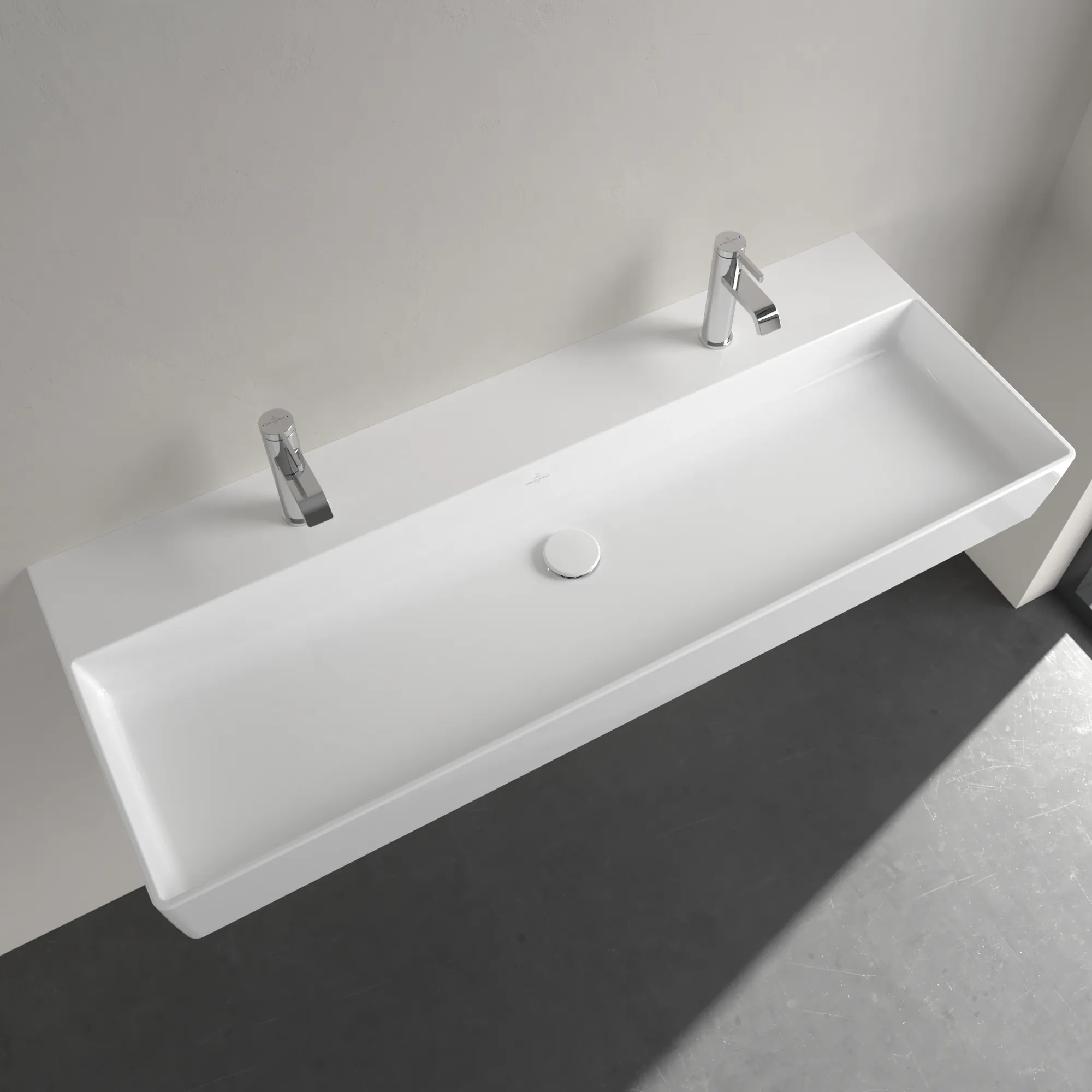 Villeroy & Boch Wandwaschtisch aus TitanCeram geschliffen „Memento 2.0“ 1200 × 470 × 150 mm, Hahnlochposition links und rechts, mit Hahnlochbohrung in Weiß Alpin Villeroy & Boch Wandwaschtisch aus TitanCeram geschliffen „Memento 2.0“ 1200 × 470 × 150 mm, Hahnlochposition links und rechts, mit Hahnlochbohrung in Weiß Alpin