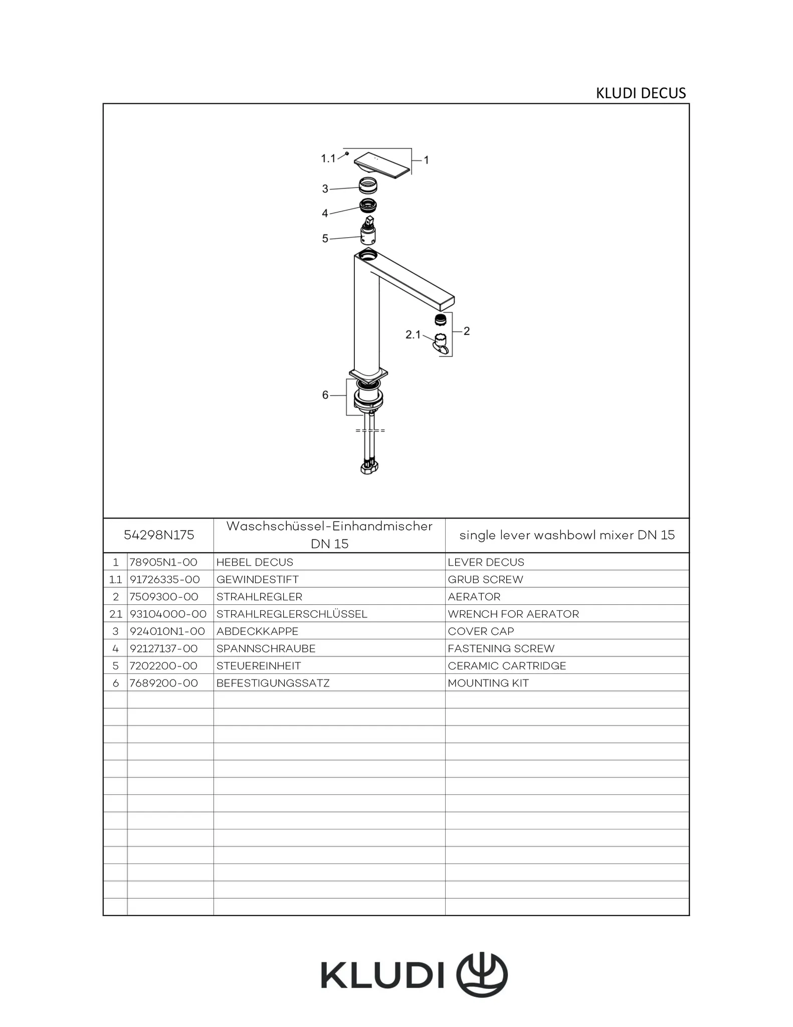 Kludi DECUS Waschschüssel-Einhandmischer Brushed Bronze, DN 15, 1-Loch Montage, geschlossener Metallhebel, DVGW-zugelassen