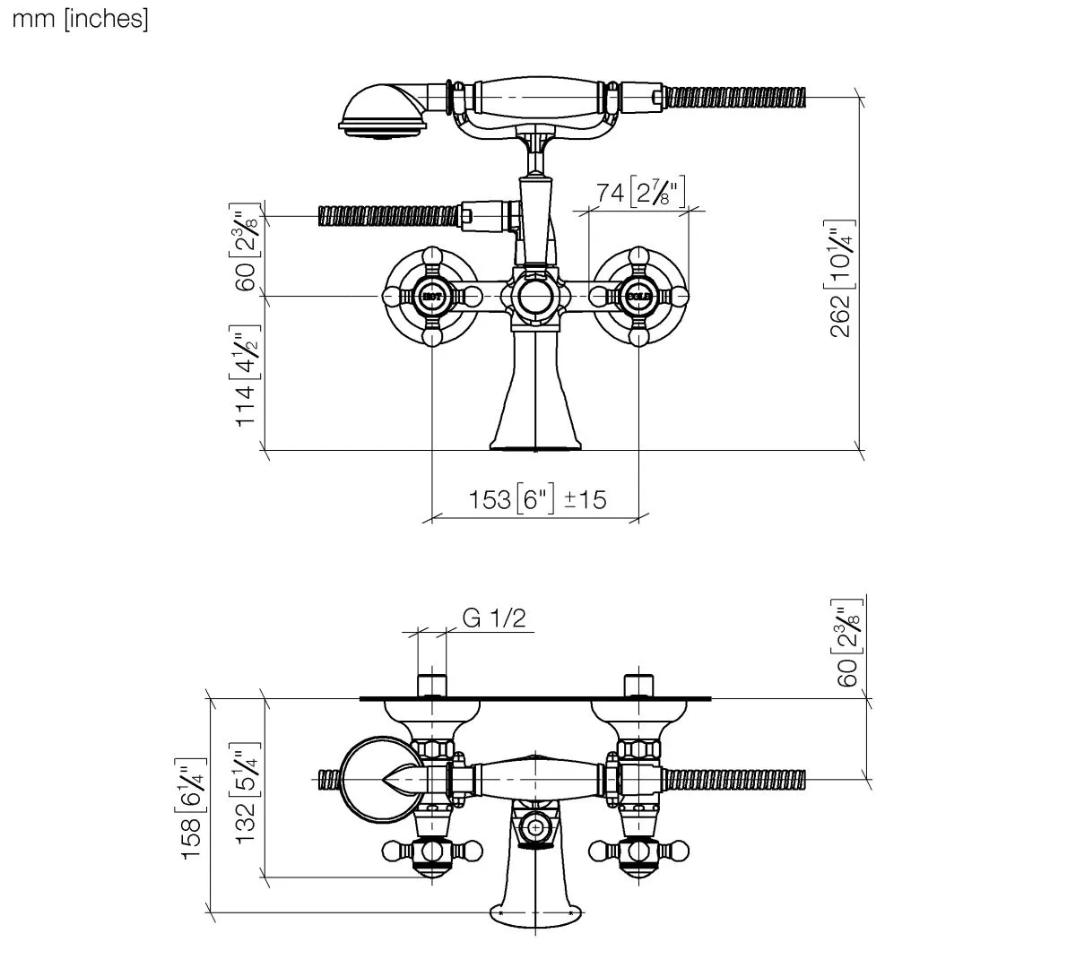 Wannenbatterie für Wandmontage mit Handbrausegarnitur MADISON Chrom 25023360