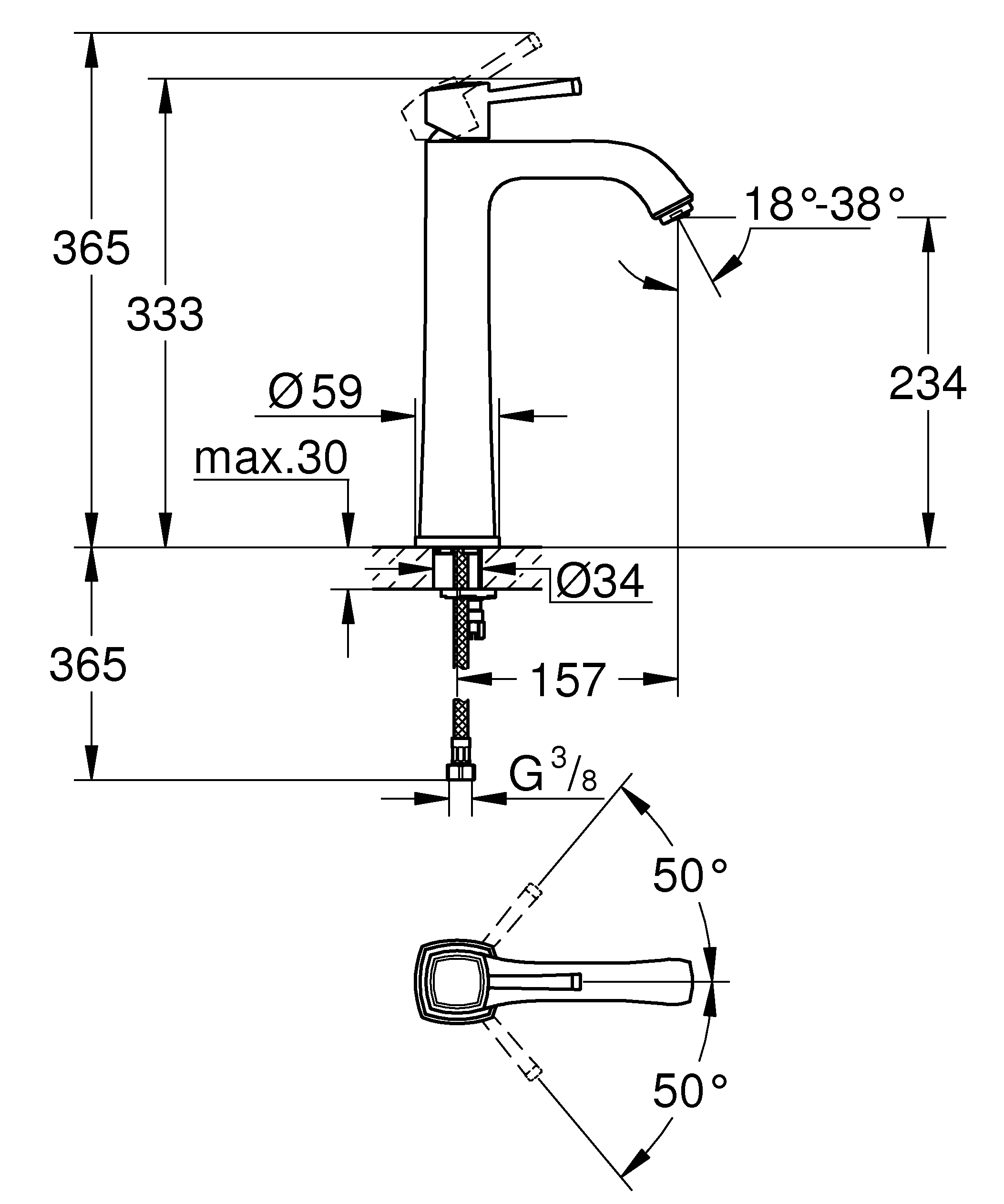 Einhand-Waschtischbatterie Grandera 24371, XL-Size, für freistehende Waschschüsseln, glatter Körper, chrom