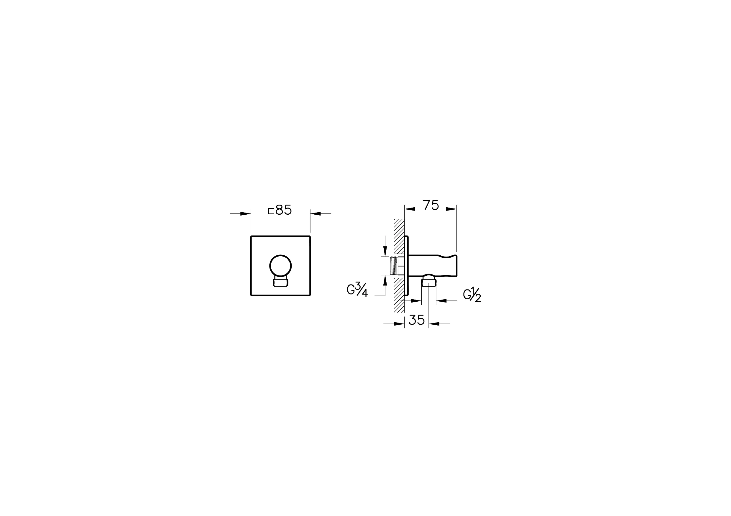 VitrA Suit Wandanschlussbogen 1/2" Chrom - Handbrausehalterung integriert, verchromt, Maße: 85 x 75 x 85 mm VitrA Suit Wandanschlussbogen 1/2" Chrom - Handbrausehalterung integriert, verchromt, Maße: 85 x 75 x 85 mm