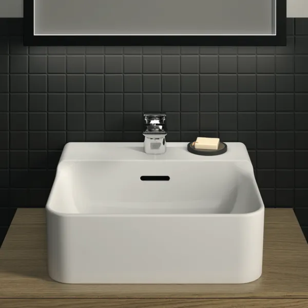 Waschbecken „Conca“ 40 × 35 × 16,5 cm, Hahnlochposition mittig in Weiß Waschbecken „Conca“ 40 × 35 × 16,5 cm, Hahnlochposition mittig in Weiß