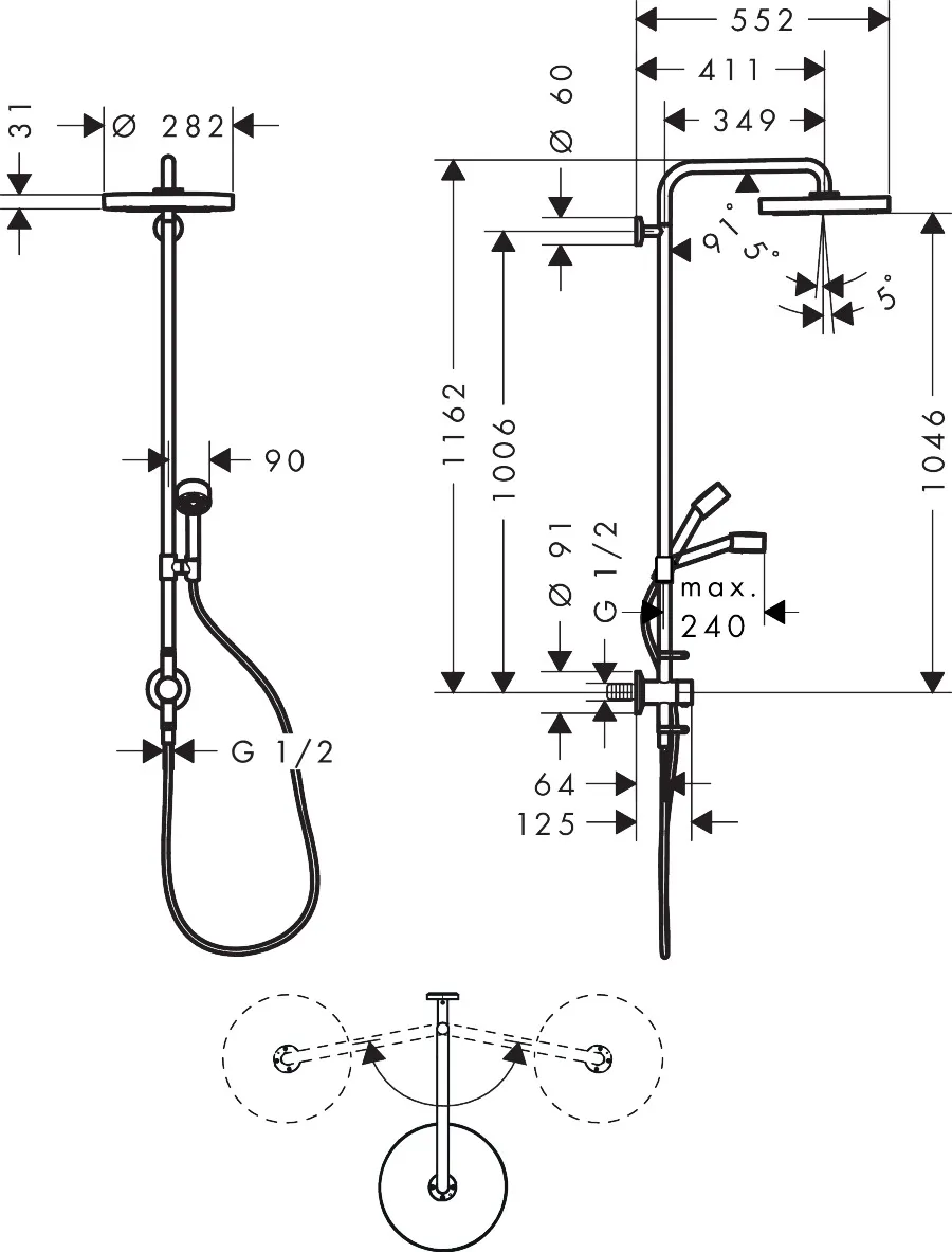 AXOR One Showerpipe mit Thermostat und Kopfbrause 280 1jet Unterputz, Chrom AXOR One Showerpipe mit Thermostat und Kopfbrause 280 1jet Unterputz, Chrom