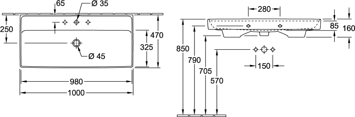Villeroy & Boch Collaro Schrankwaschtisch 1000x470mm Rechteck TitanCeram Weiß Alpin Villeroy & Boch Collaro Schrankwaschtisch 1000x470mm Rechteck TitanCeram Weiß Alpin