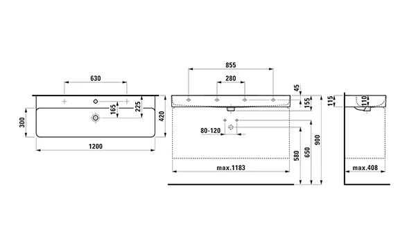 Laufen Waschtisch VAL 420x1200x155 1 Hahnloch mit Überlauf weiß matt Laufen Waschtisch VAL 420x1200x155 1 Hahnloch mit Überlauf weiß matt