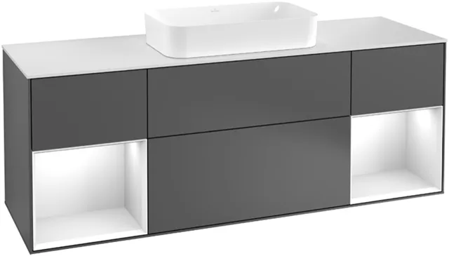 Villeroy & Boch Waschtischunterschrank „Finion“ für Schrankwaschtisch 1600 × 603 × 501 mm Glossy White Lacquer, ohne Hahnlochbohrung, für Becken mittig