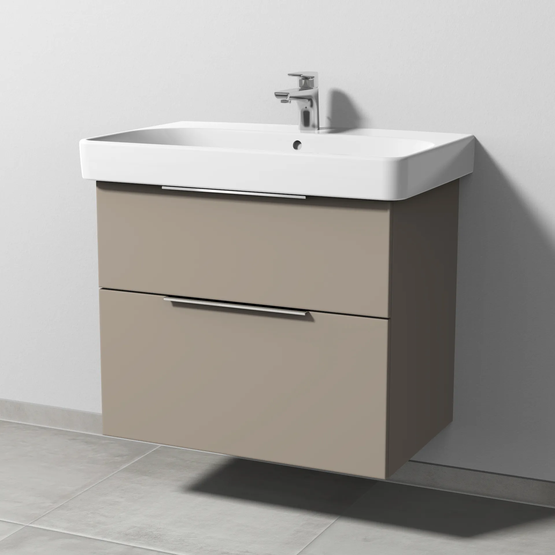 Sanipa Waschtischunterschrank „3way“ passend zu Keramik-Waschtische Smyle Square von Geberit 680 × 593 × 442 mm in Sandgrau (matt)