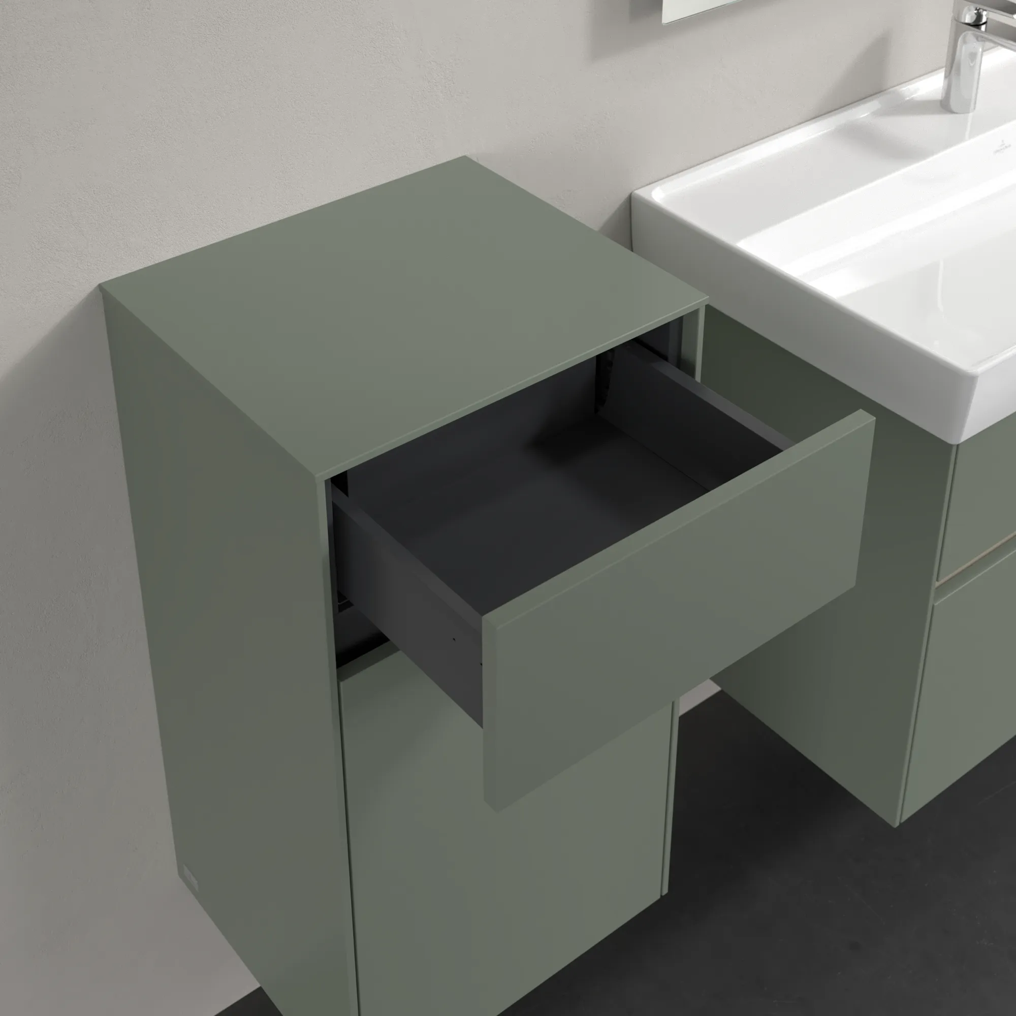 Villeroy & Boch Seitenschrank „Collaro“ 1 Tür, 1 Auszug / Schublade 40,4 × 74,8 × 34,9 cm 1 Tür, Anschlag (Scharnier) links, 1 Auszug / Schublade Villeroy & Boch Seitenschrank „Collaro“ 1 Tür, 1 Auszug / Schublade 40,4 × 74,8 × 34,9 cm 1 Tür, Anschlag (Scharnier) links, 1 Auszug / Schublade