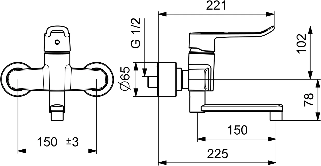 HansaCLINICA EHM Waschtischbatterie HansaCLINICA 0151 Bügelhebel Bedienungshebel lang Ausladung 227 mm DN15 Chrom