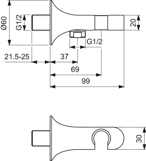 Wandanschlussbogen Unterputz La Dolce Vita mit Brausehalter Brushed Gold Wandanschlussbogen Unterputz La Dolce Vita mit Brausehalter Brushed Gold