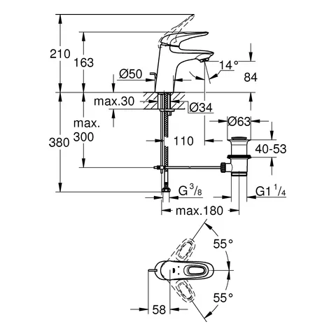 Einhand-Waschtischbatterie Eurostyle 23564_3, S-Size, Einlochmontage, offener Metall-Hebelgriff, Zugstangen-Ablaufgarnitur 1 1/4'', getrennte innenliegende Wasserwege – kein Kontakt mit Blei oder Nickel, chrom Einhand-Waschtischbatterie Eurostyle 23564_3, S-Size, Einlochmontage, offener Metall-Hebelgriff, Zugstangen-Ablaufgarnitur 1 1/4'', getrennte innenliegende Wasserwege – kein Kontakt mit Blei oder Nickel, chrom