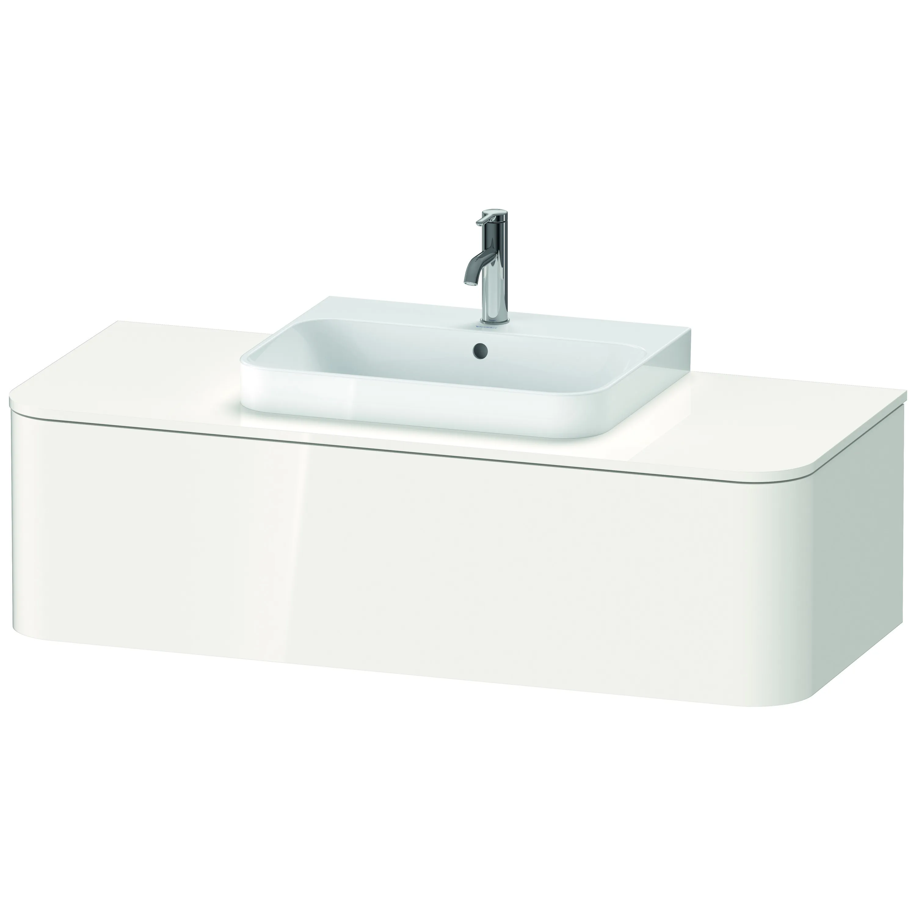 Duravit Waschtischunterschrank wandhängend „Happy D.2 Plus“ 130 × 35,4 × 55 cm Weiß Hochglanz Becken: mittig / Beleuchtung: ohne / Front- & Korpusfarbe: Weiß Hochglanz / Größe: 130 × 55 × 35,4 cm / Oberfläche: Dekor / Schubladen: 1