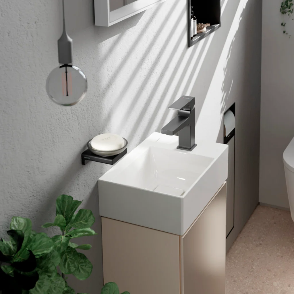 Hansgrohe Xevolos E Handwaschbecken, Keramik, 360x250 mm, glänzend, SmartClean, wandhängend, ohne Überlauf, Hahnloch rechts