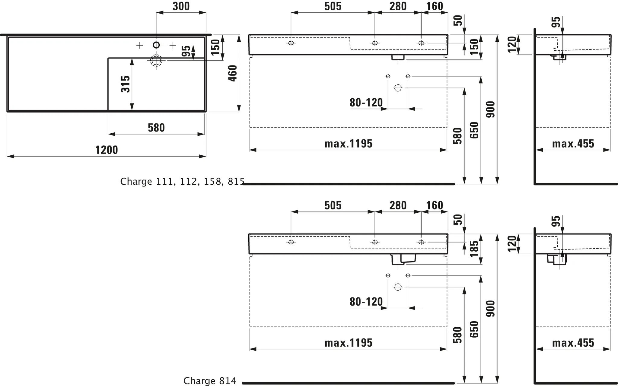 Waschtisch Kartell • 460x1200x150 1 Hahnloch ohne Überlauf versteckter Ablauf Ablage links weiß Waschtisch Kartell • 460x1200x150 1 Hahnloch ohne Überlauf versteckter Ablauf Ablage links weiß