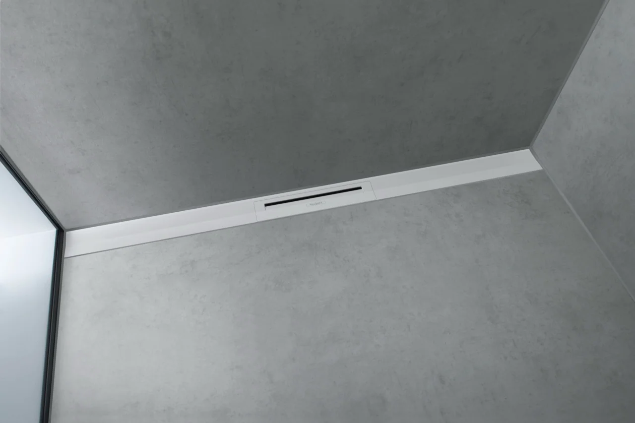 Hansgrohe RainDrain Flex Duschrinne 1000 mm, wandangebunden, höhenverstellbar, Edelstahl V2A, Mattweiß