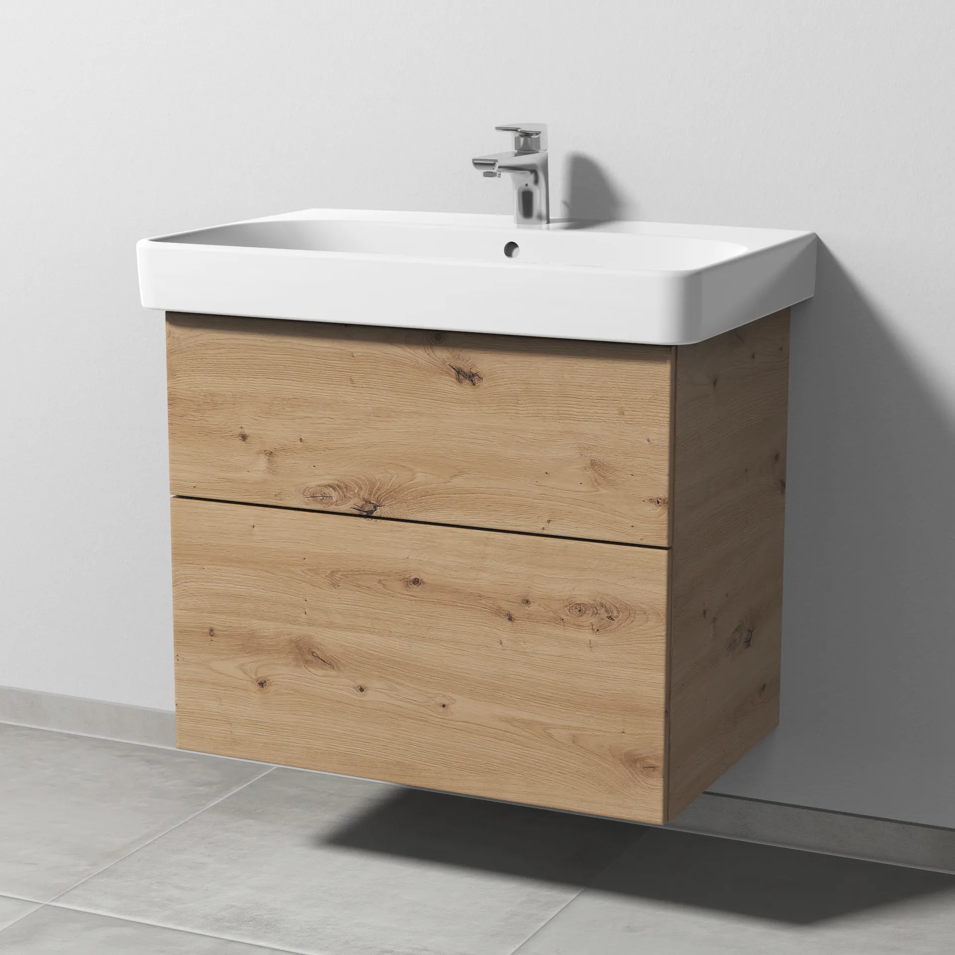 Sanipa Waschtischunterschrank „3way“ passend zu Keramik-Waschtische Smyle Square von Geberit 680 × 593 × 442 mm in Eiche Natural-Touch