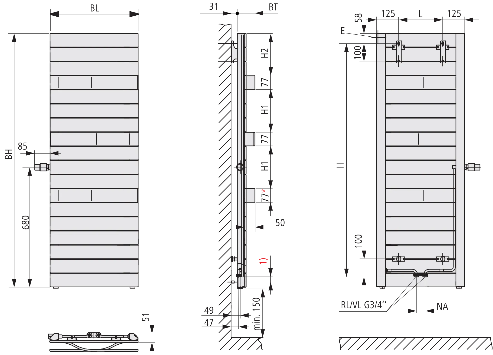 Kermi Design-Heizkörper „Tabeo®-V“ 50 × 119,7 cm in Weiß