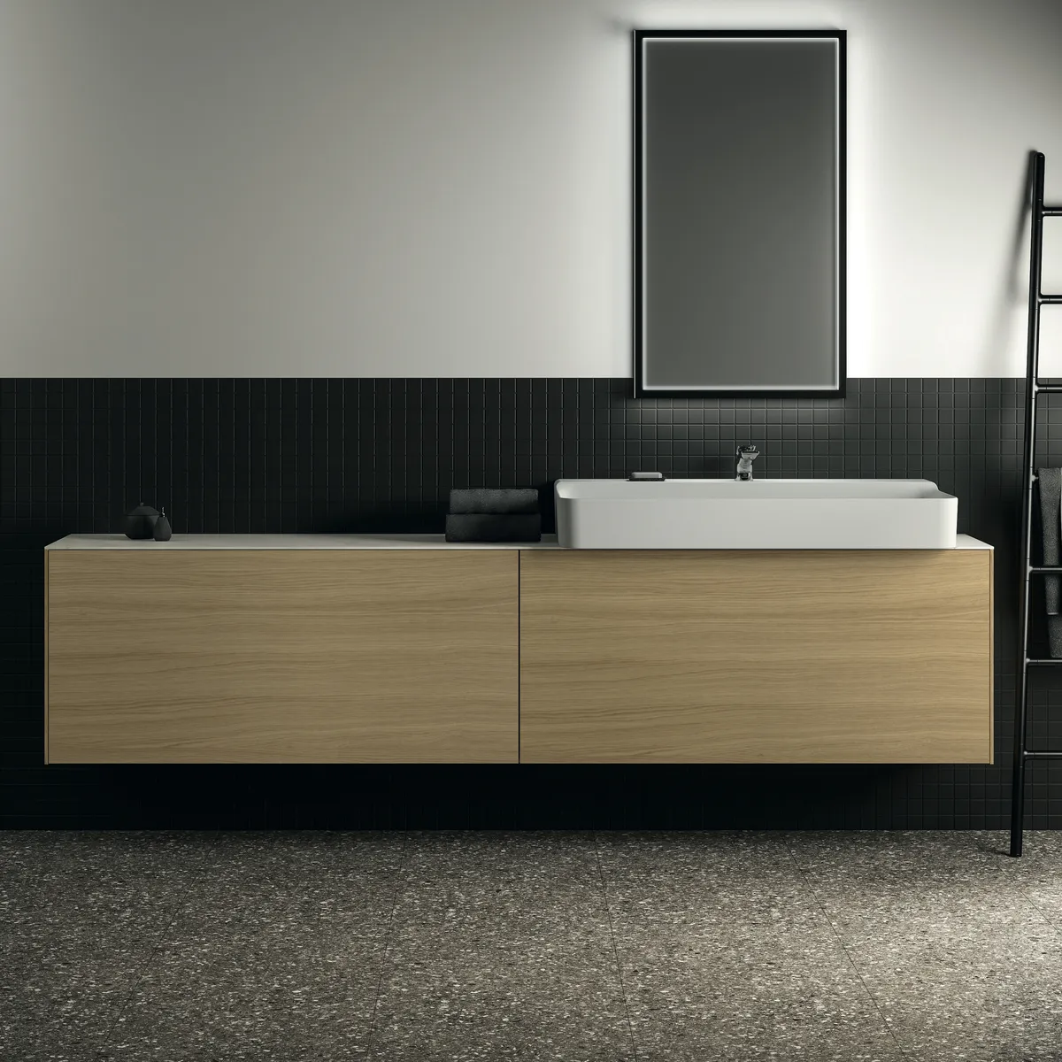 Waschtischplatte Conca, aus Keramik, 2387x373x6mm, Marmor Noir Desir