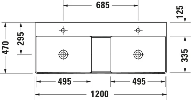 Doppel-Möbelwaschtisch „DuraSquare“, ohne Überlauf, Hahnlochposition mittig