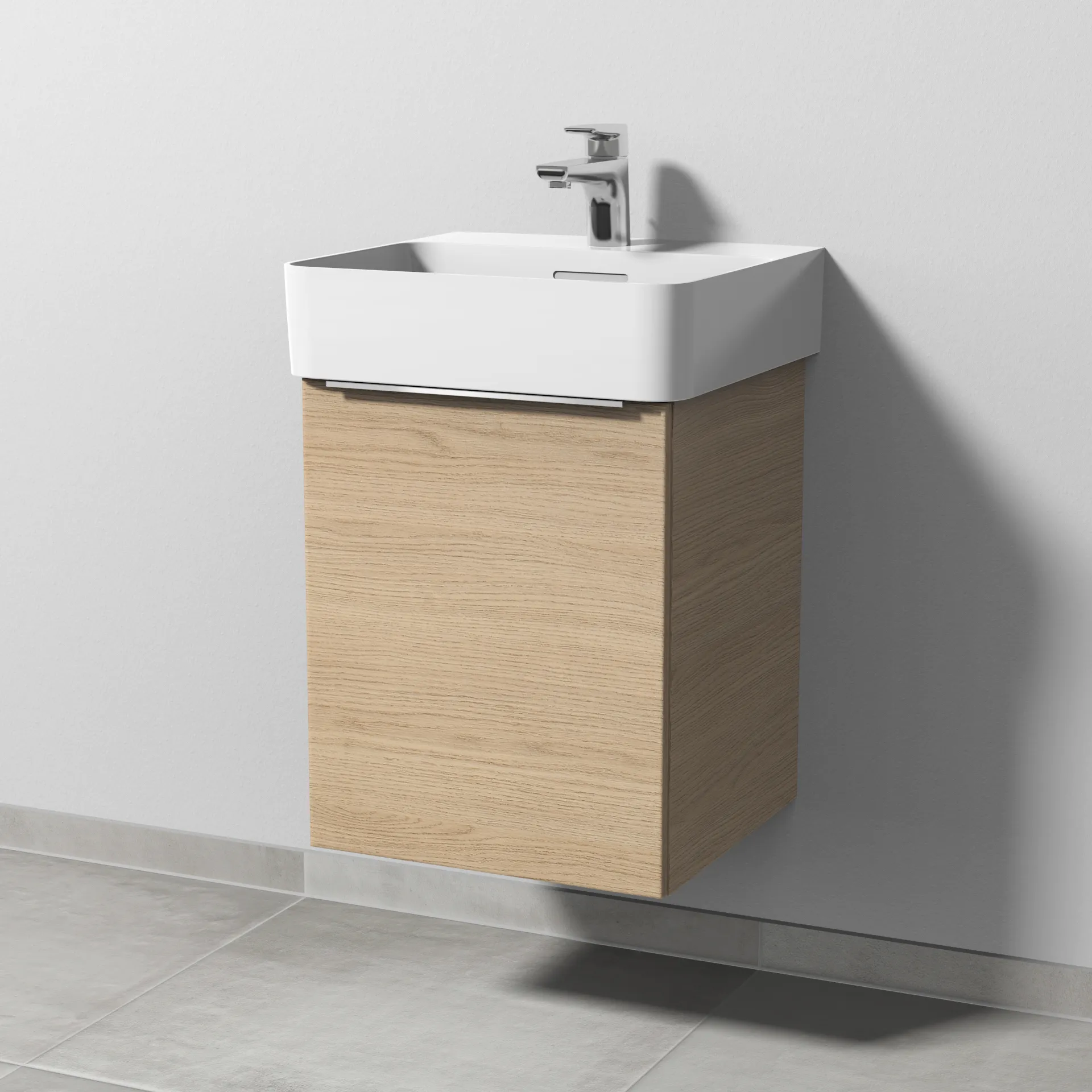 Sanipa Waschtischunterschrank „3way“ passend zu Keramik-Waschtische VAL von Laufen 410 × 520 × 397 mm in Eiche Nordic, Anschlag links