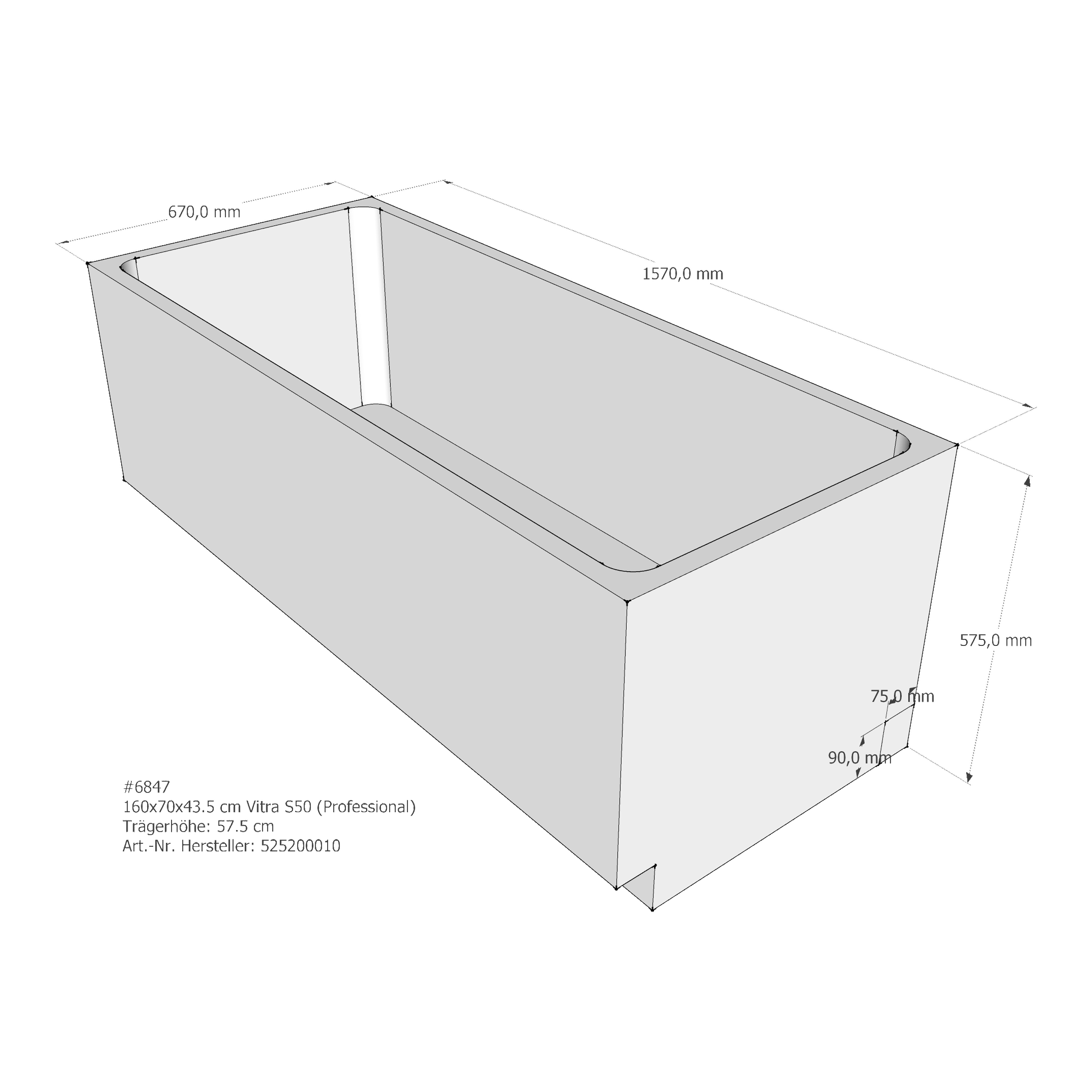 Wannenträger VitrA Integra (S50 Körperformwanne) AF270 160x70x43,5 cm