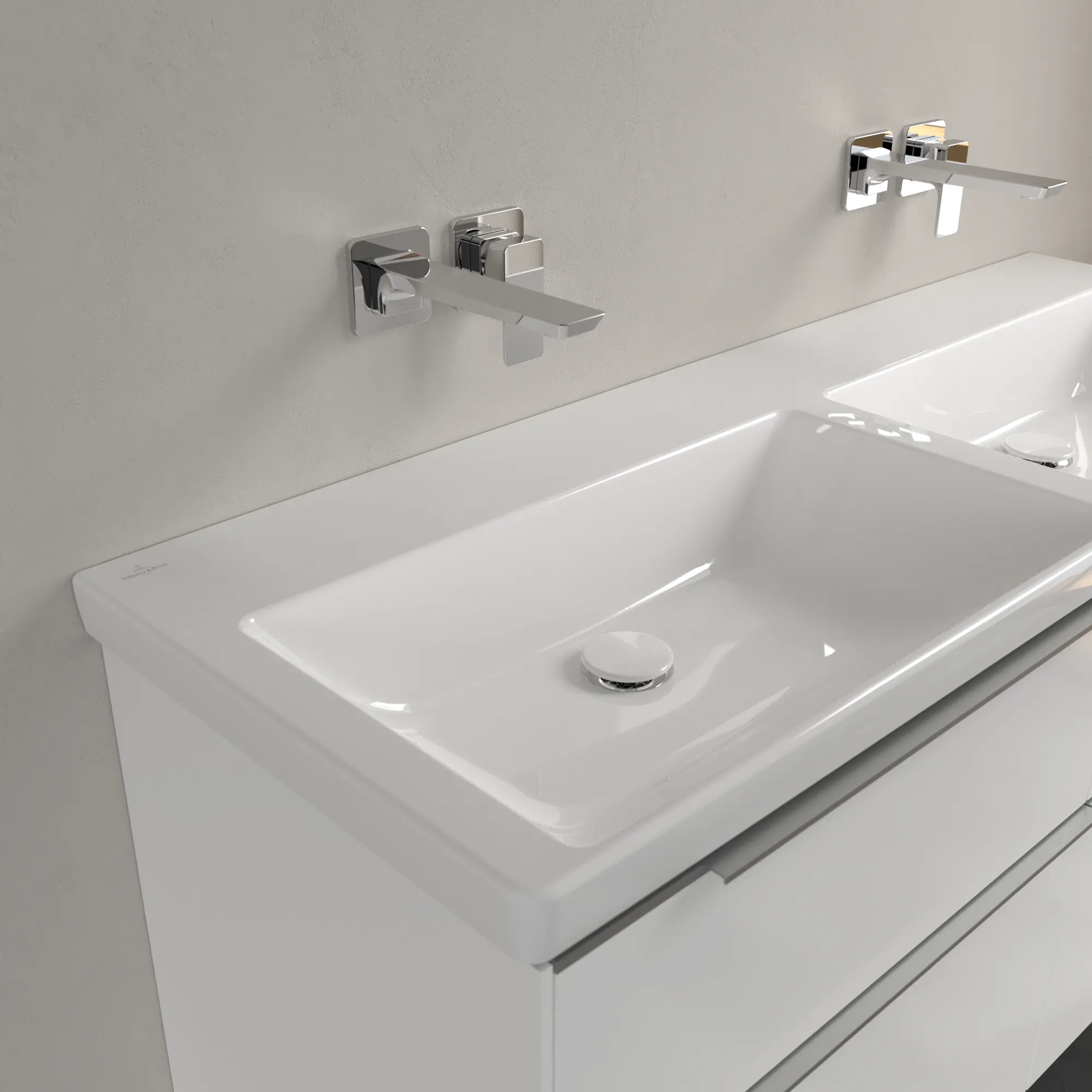 Villeroy & Boch Doppelwaschtisch aus TitanCeram „Subway 3.0“ 1300 × 475 × 165 mm, ohne Hahnlochbohrung in Weiß Alpin Villeroy & Boch Doppelwaschtisch aus TitanCeram „Subway 3.0“ 1300 × 475 × 165 mm, ohne Hahnlochbohrung in Weiß Alpin