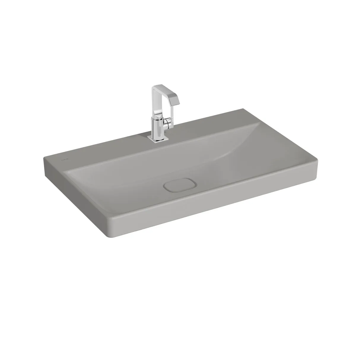 New Metropole Waschtisch wandgebunden rechteckig 80 x 47 cm mit Hahnloch ohne Überlaufschlitz Steingrau Matt mit Oberflächenveredelung Clean