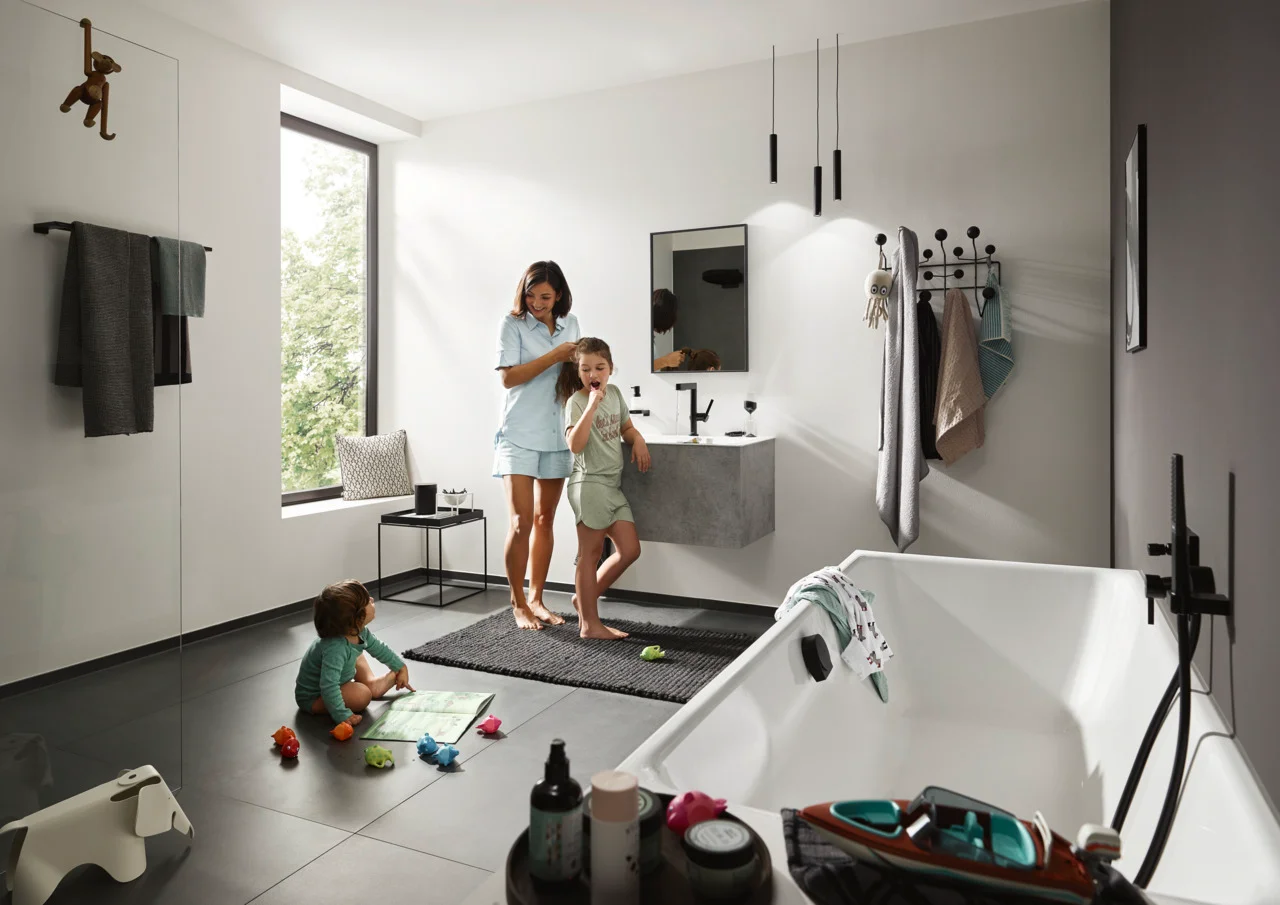 Hansgrohe Finoris Einhebel-Wannenmischer Unterputz, mattschwarz, 2 Verbraucher, Keramikmischsystem, Temperaturbegrenzung einstellbar