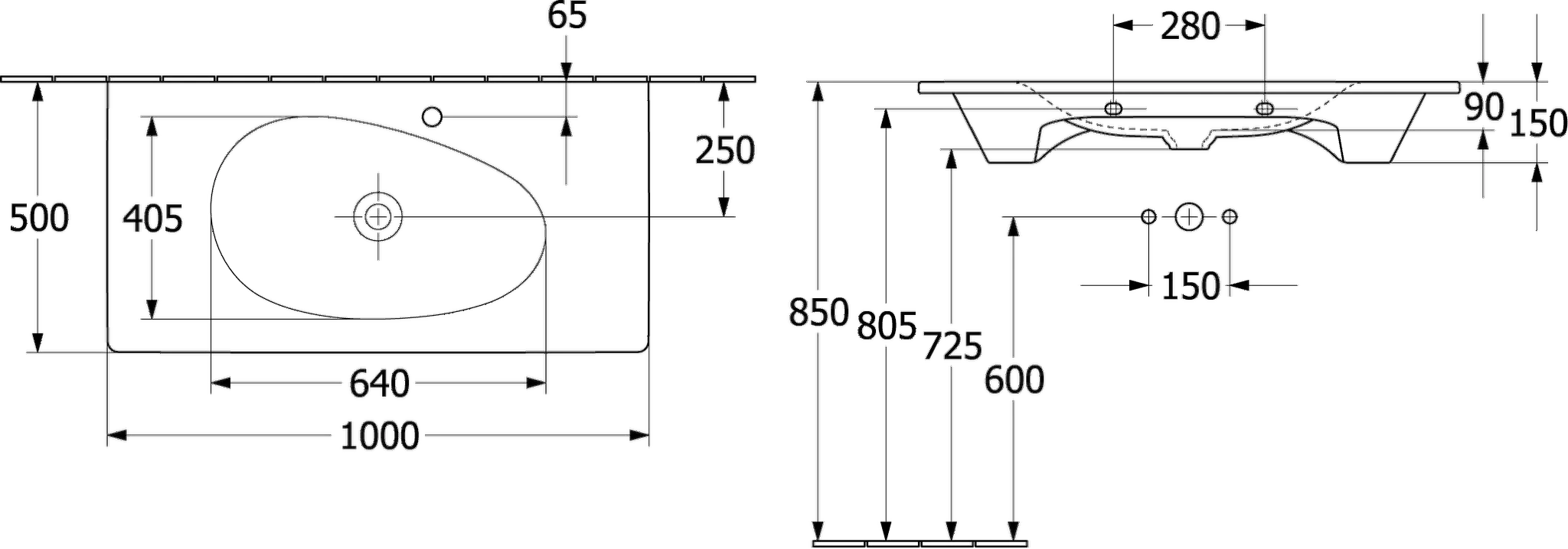 Villeroy & Boch Wandwaschtisch „Antao“ 1000 × 500 × 150 mm, für Becken mittig in Almond Villeroy & Boch Wandwaschtisch „Antao“ 1000 × 500 × 150 mm, für Becken mittig in Almond
