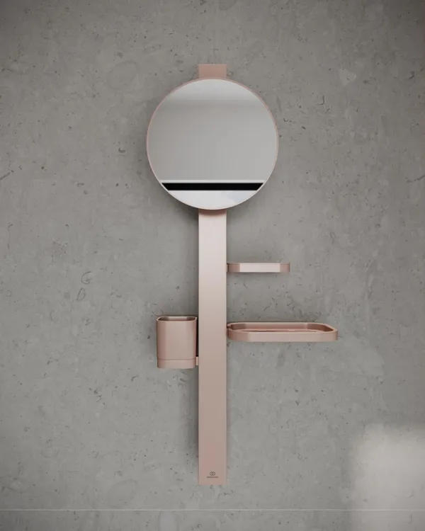 Beauty Bar Accessoires-Kombination Alu+ S700 mit Spiegel Durchmesser 200mm Rose Beauty Bar Accessoires-Kombination Alu+ S700 mit Spiegel Durchmesser 200mm Rose