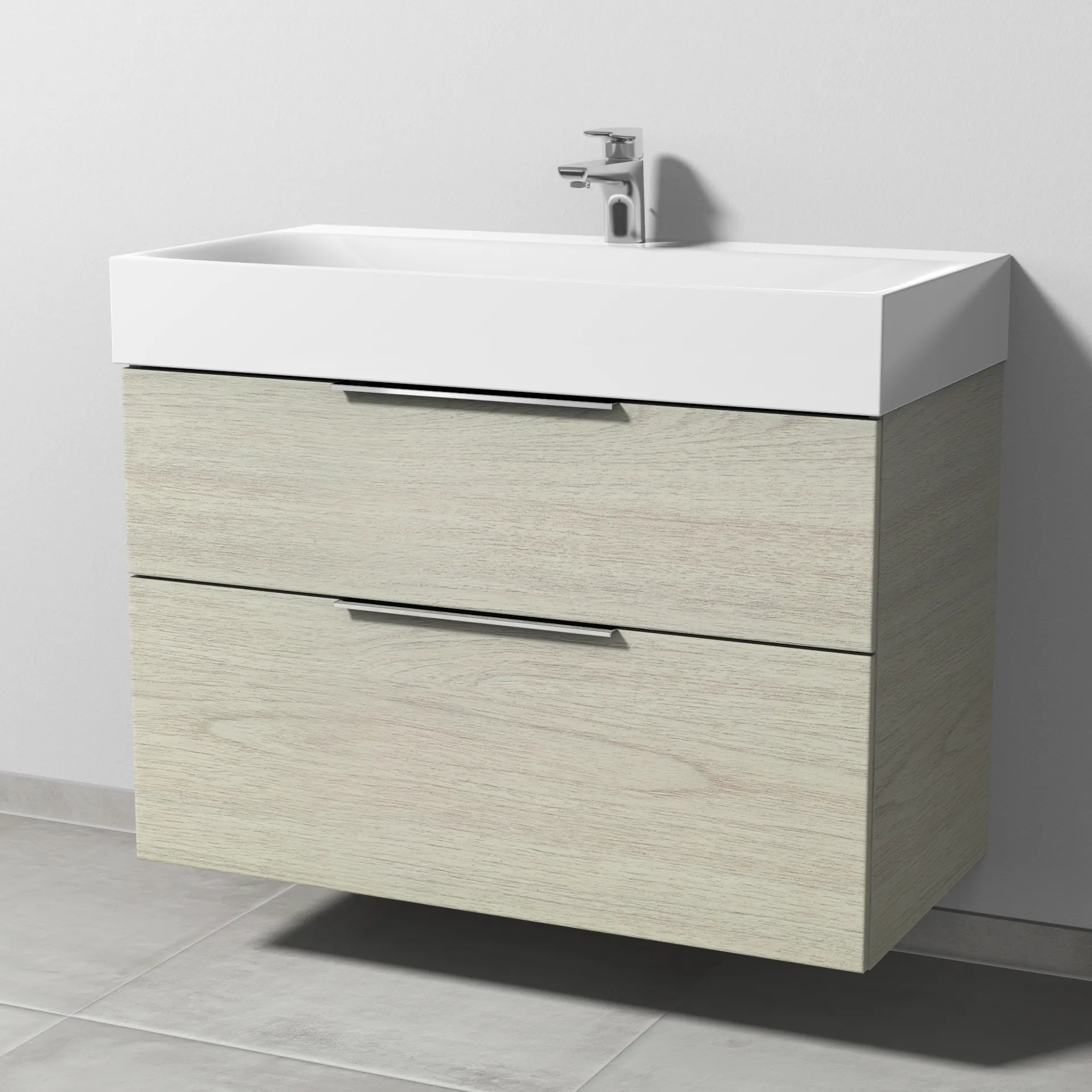 Sanipa Waschtischunterschrank „3way“ passend zu Stahl-Email-Waschtische Silenio von Kaldewei 890 × 582 × 452 mm in White Oak