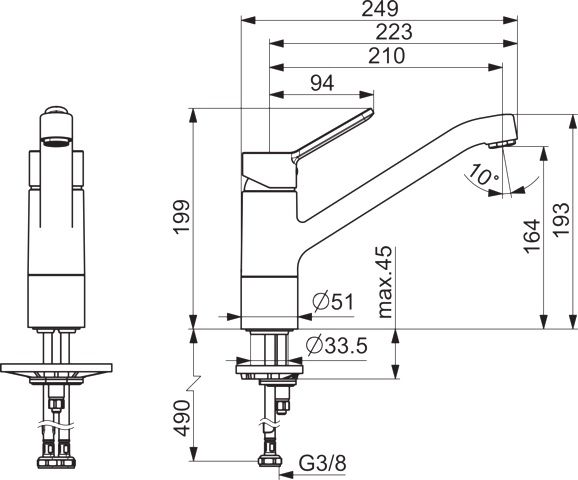 Hansa Einhand-Küchenarmatur „Primo“ Ausladung 210 mm in chrom