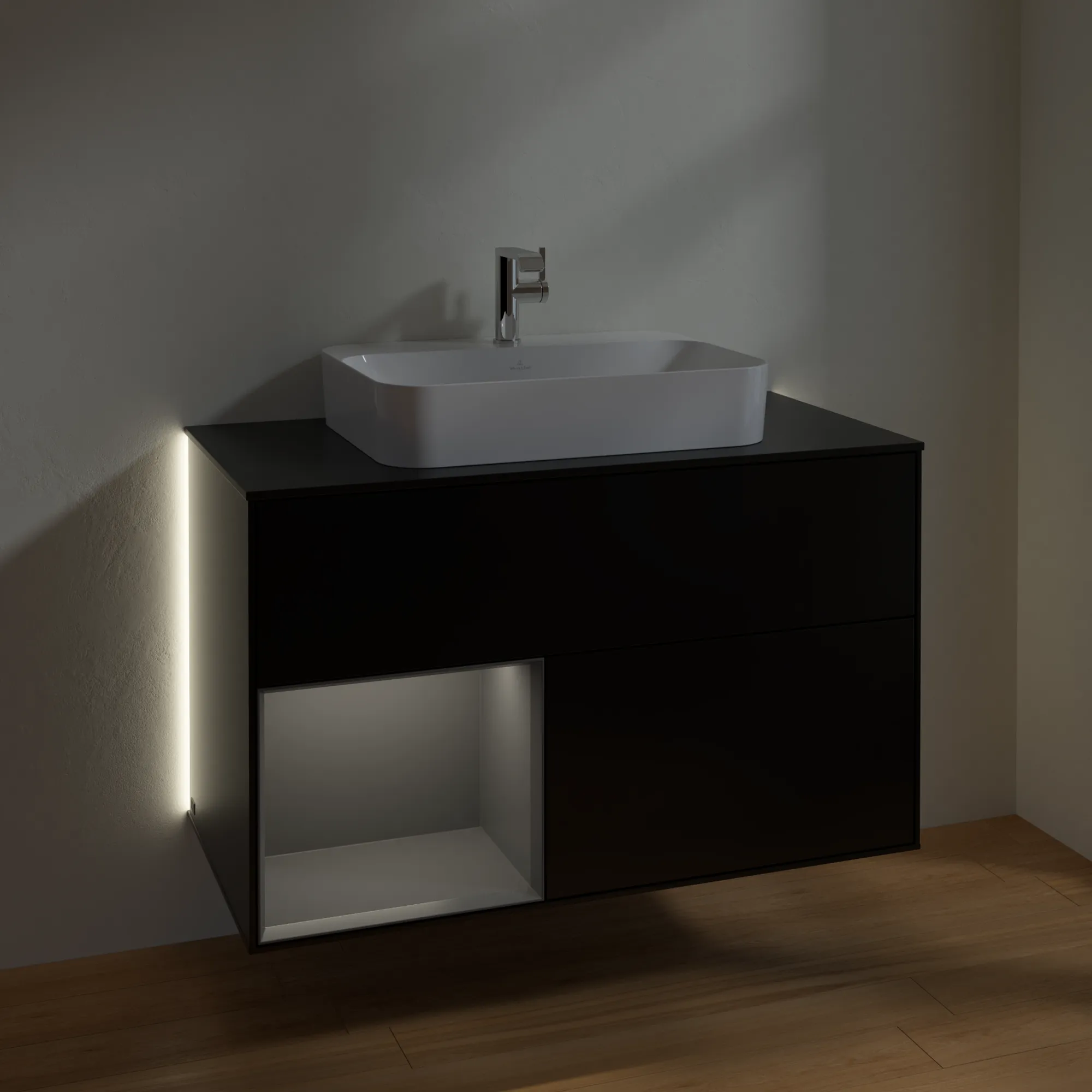 Villeroy & Boch Waschbeckenunterschrank Finion G36, 1000x603x501 mm, Black Matt Lacquer, mit Beleuchtung und Push-to-open Funktion Villeroy & Boch Waschbeckenunterschrank Finion G36, 1000x603x501 mm, Black Matt Lacquer, mit Beleuchtung und Push-to-open Funktion