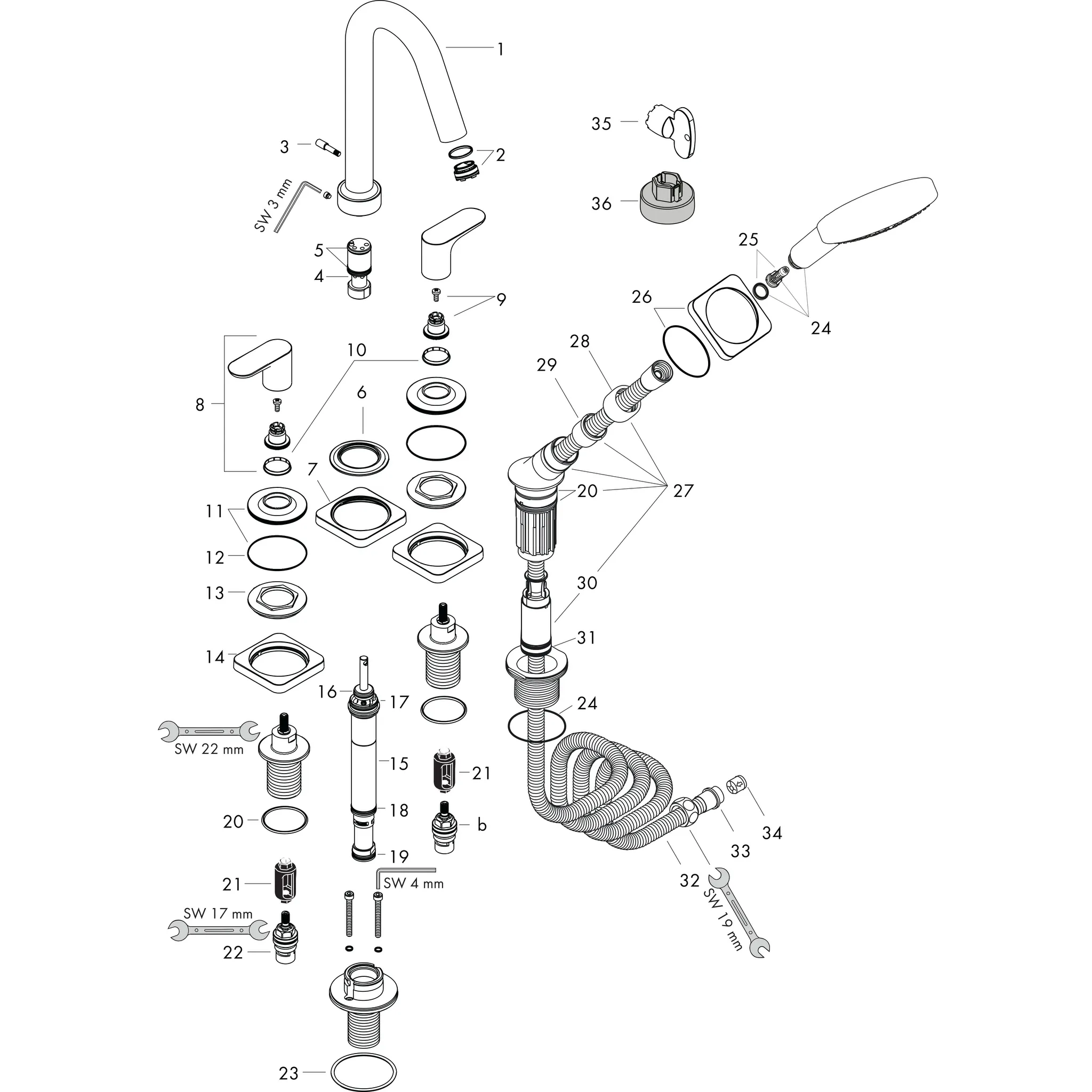Hansgrohe AXOR Citterio M Mischer, 4-Loch Fliesenrandarmatur mit Hebelgriffen und Rosetten, Chrom Hansgrohe AXOR Citterio M Mischer, 4-Loch Fliesenrandarmatur mit Hebelgriffen und Rosetten, Chrom